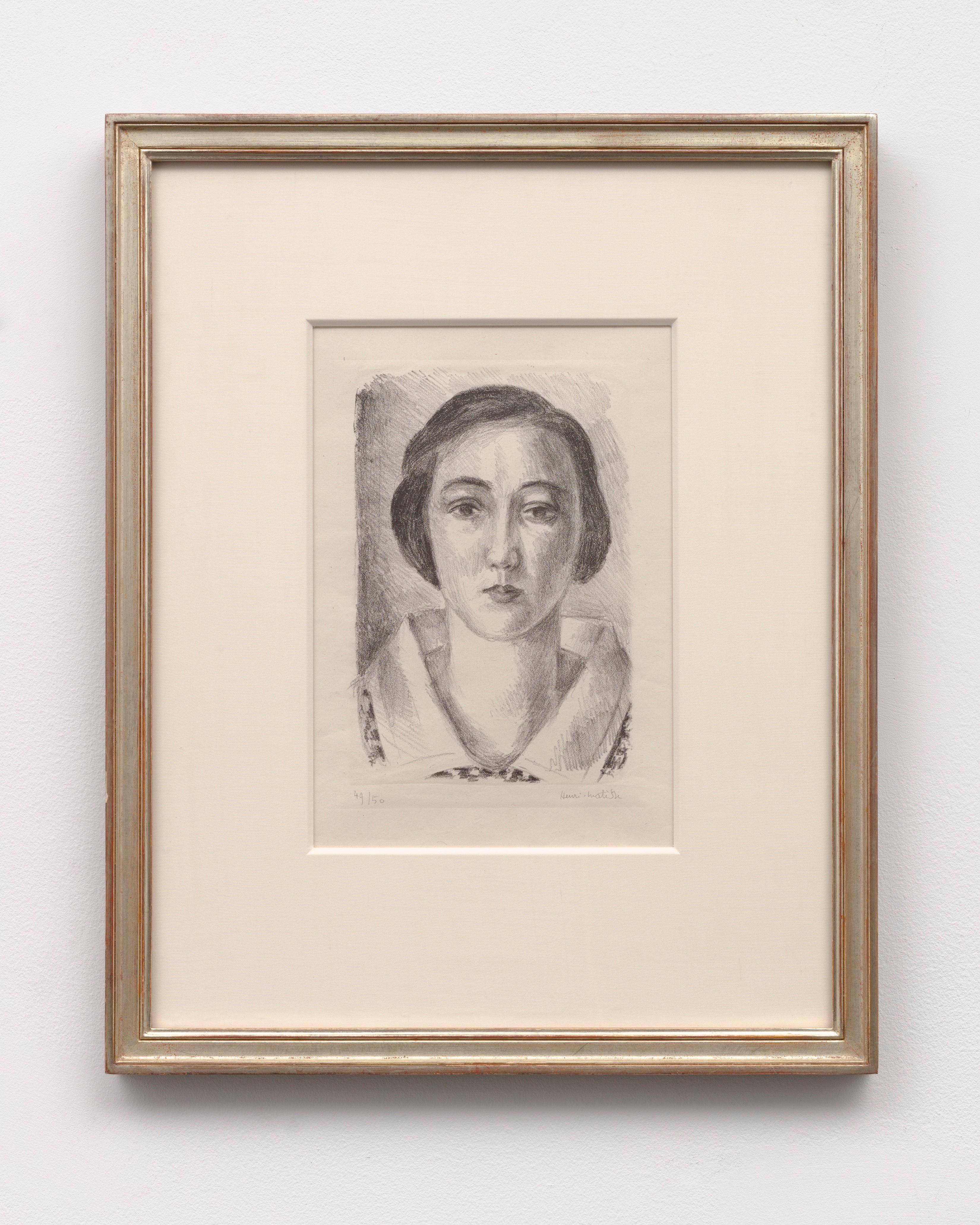 Henri Matisse Portrait Print - Jeune fille en robe fleurie au col d'organdi