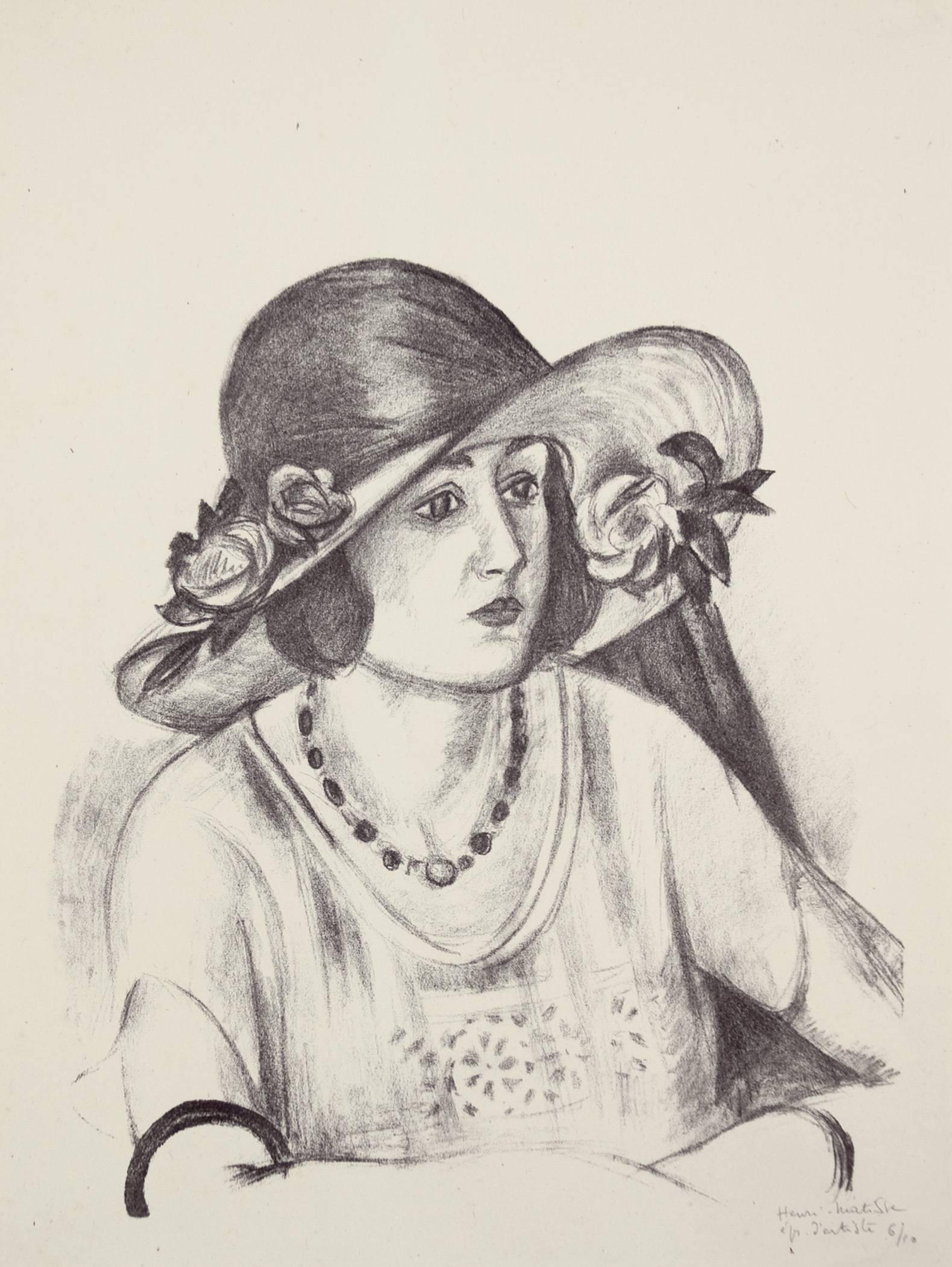 Henri Matisse Portrait Print - La capeline de paille d’Italie