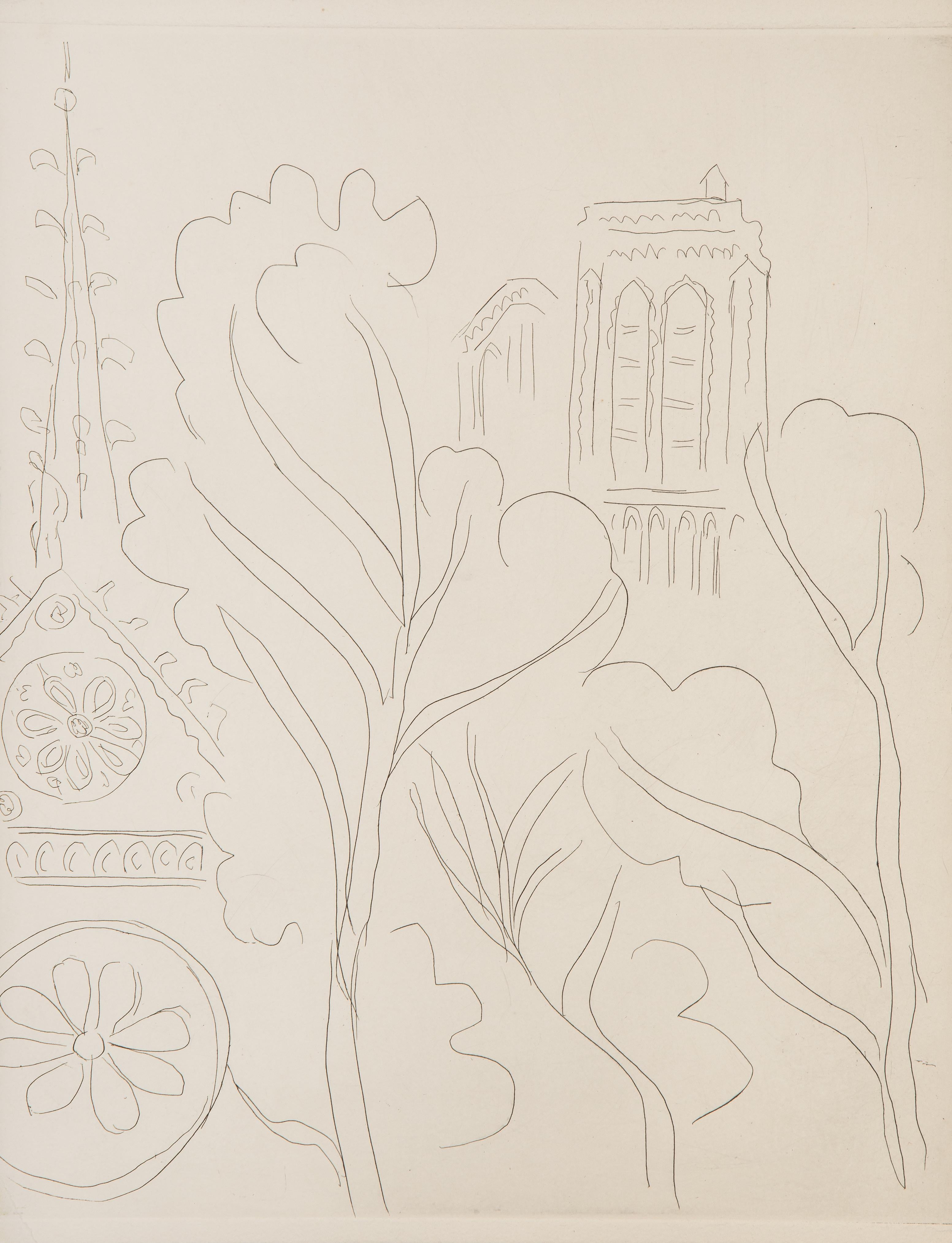 Henri Matisse, French (1869 - 1954) - La Cite Notre Dame. Year: 1937, Medium: Etching, Size: 13.75 x 10.5 in. (34.93 x 26.67 cm), Reference: D 249, Description: From the collection of the late Larry Saphire.
