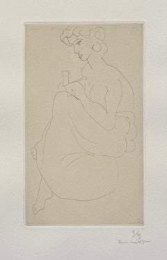 "La Correspondance" Signed Etching, Edition of 25, Young Woman Writing