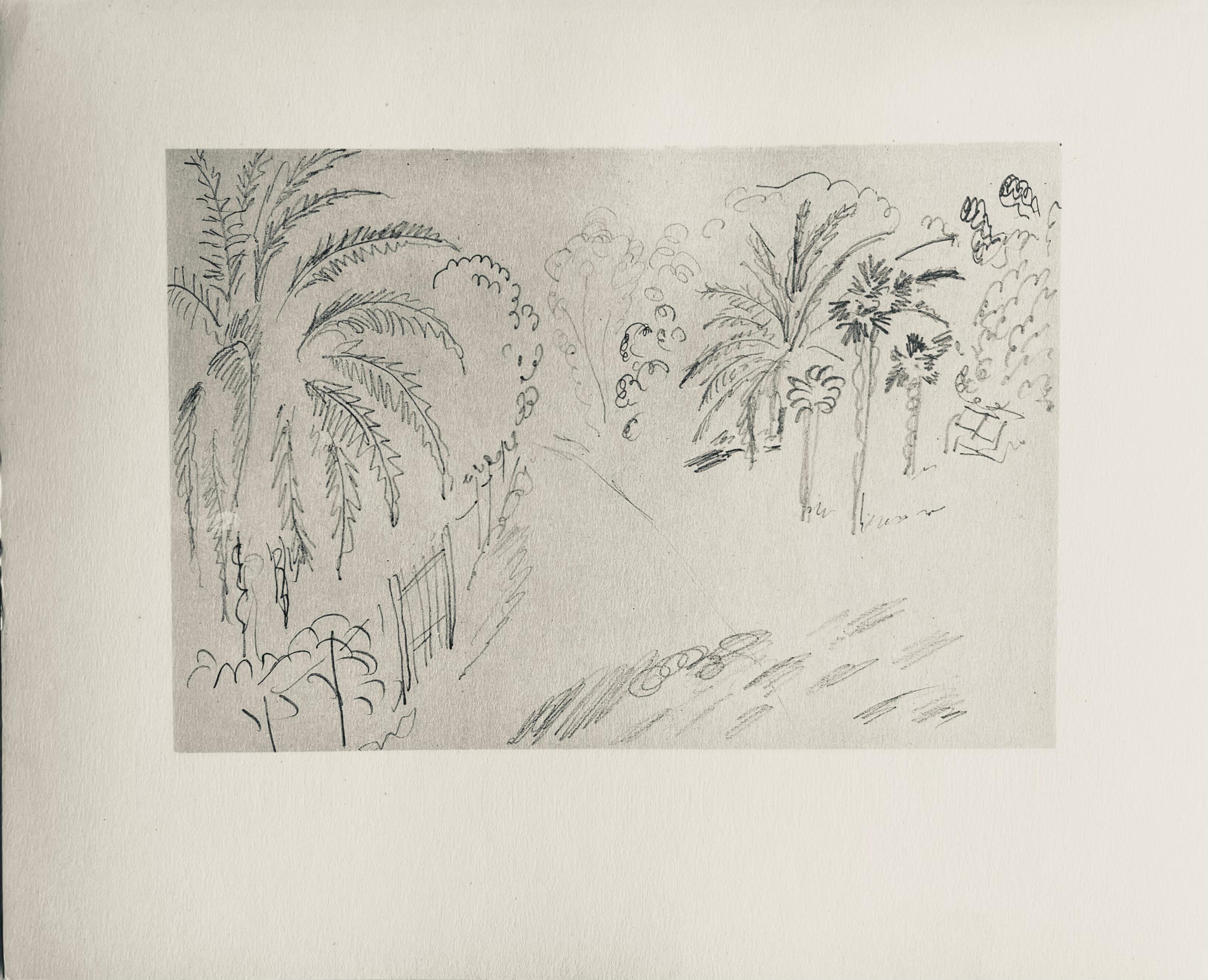 Lithographie auf Vélin Lafuma Navarre Papier. Unsigniert und nicht nummeriert, wie ausgegeben. Guter Zustand; nie gerahmt oder mattiert. Anmerkungen: Aus dem Album, Dessins de Henri-Matisse, 1925. Herausgegeben von Éditions des Quatre Chemins,