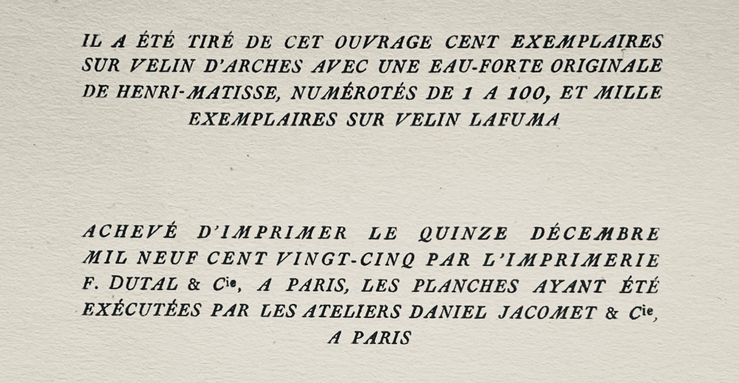 Lithograph on vélin Lafuma Navarre paper. Unsigned and unnumbered, as issued. Good Condition; never framed or matted. Notes: From the album, Dessins de Henri-Matisse, 1925. Published by Éditions des Quatre Chemins, Paris; rendered by Daniel Jacomet