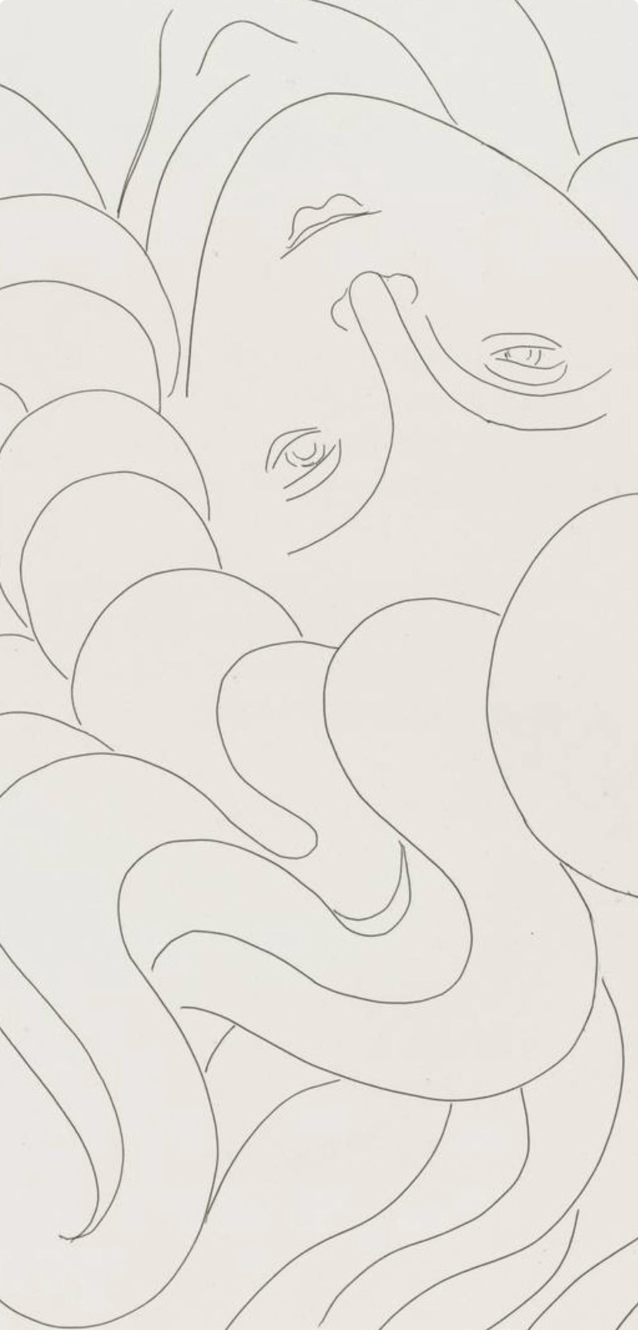 Matisse, La Chevelure, Poésies (after) - Beige Figurative Print by Henri Matisse