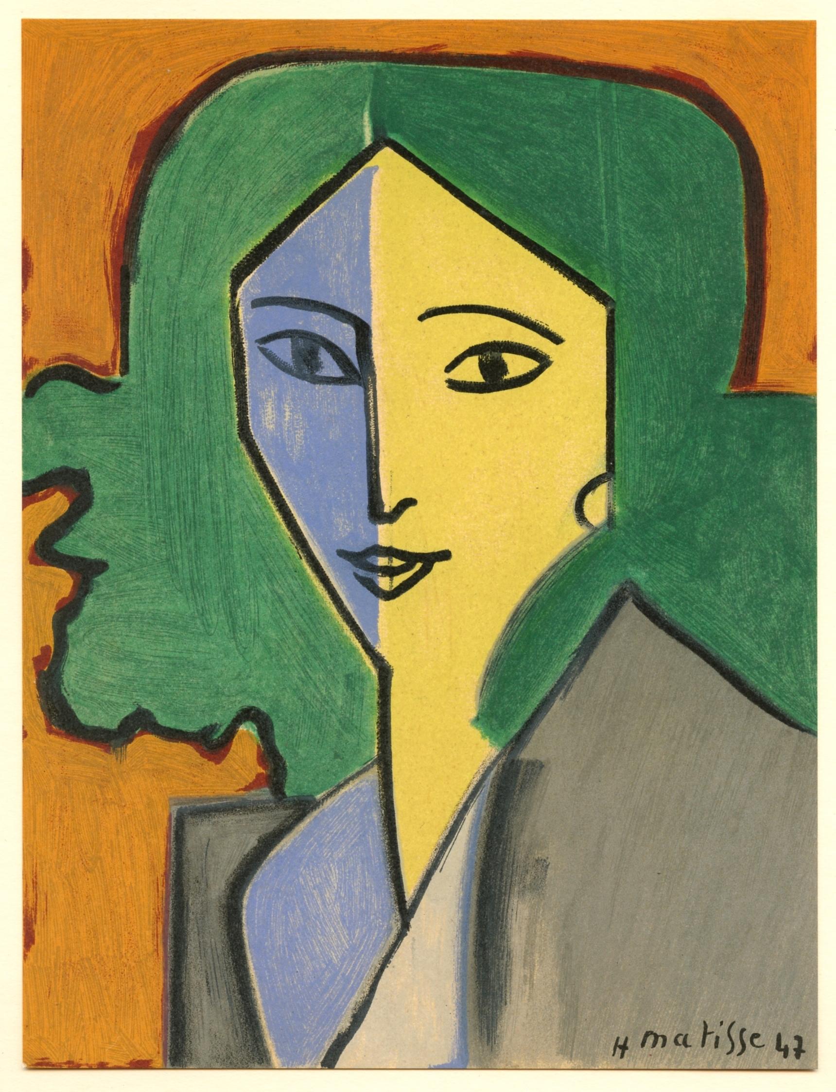 Matisse, Madame L.D. Portrait vert, bleu, Portraits par Henri Matisse (after) For Sale 4