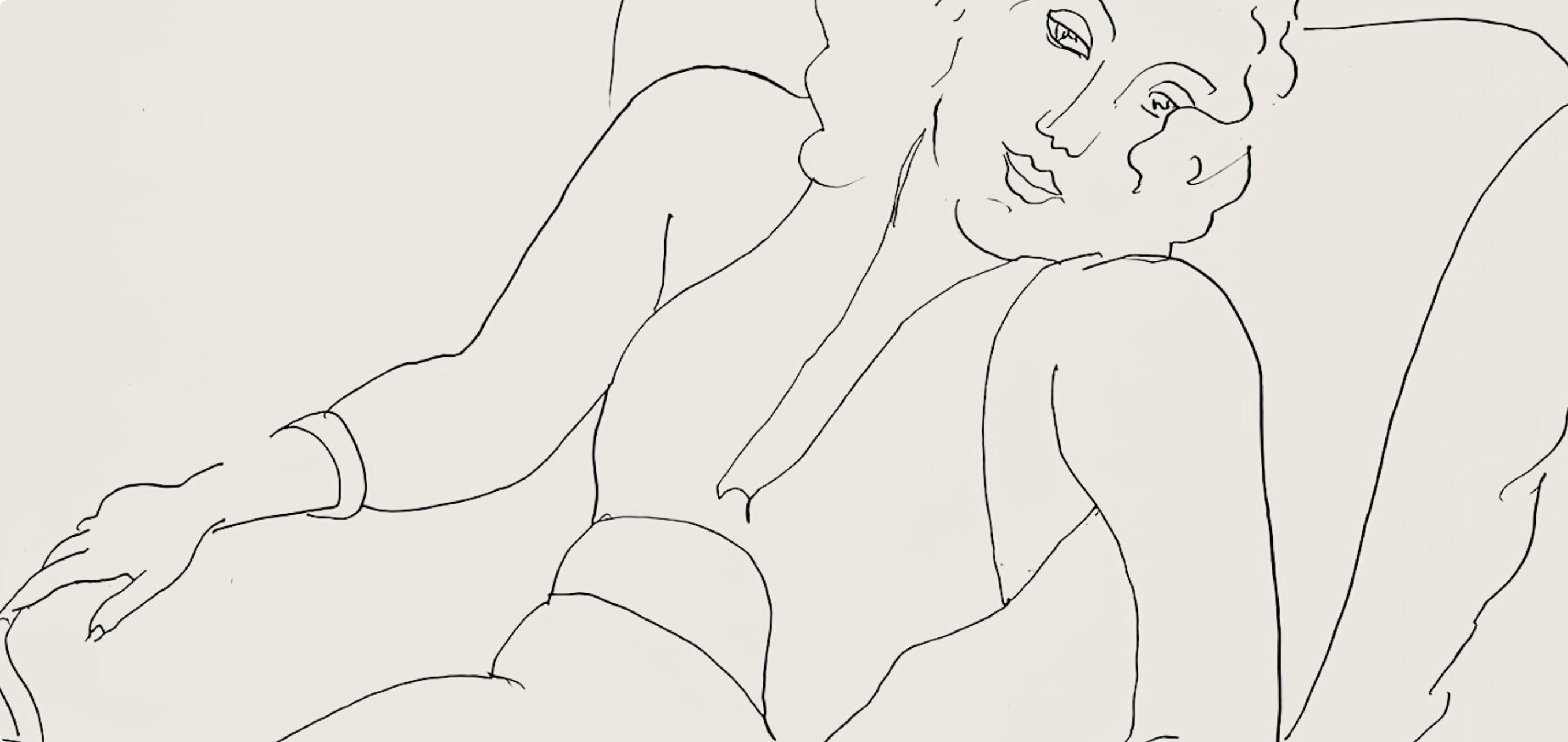 Matisse, Série B, var. 2 (Duthuit 9), Dessins, Thèmes et variations (d'après) - Beige Figurative Print par Henri Matisse