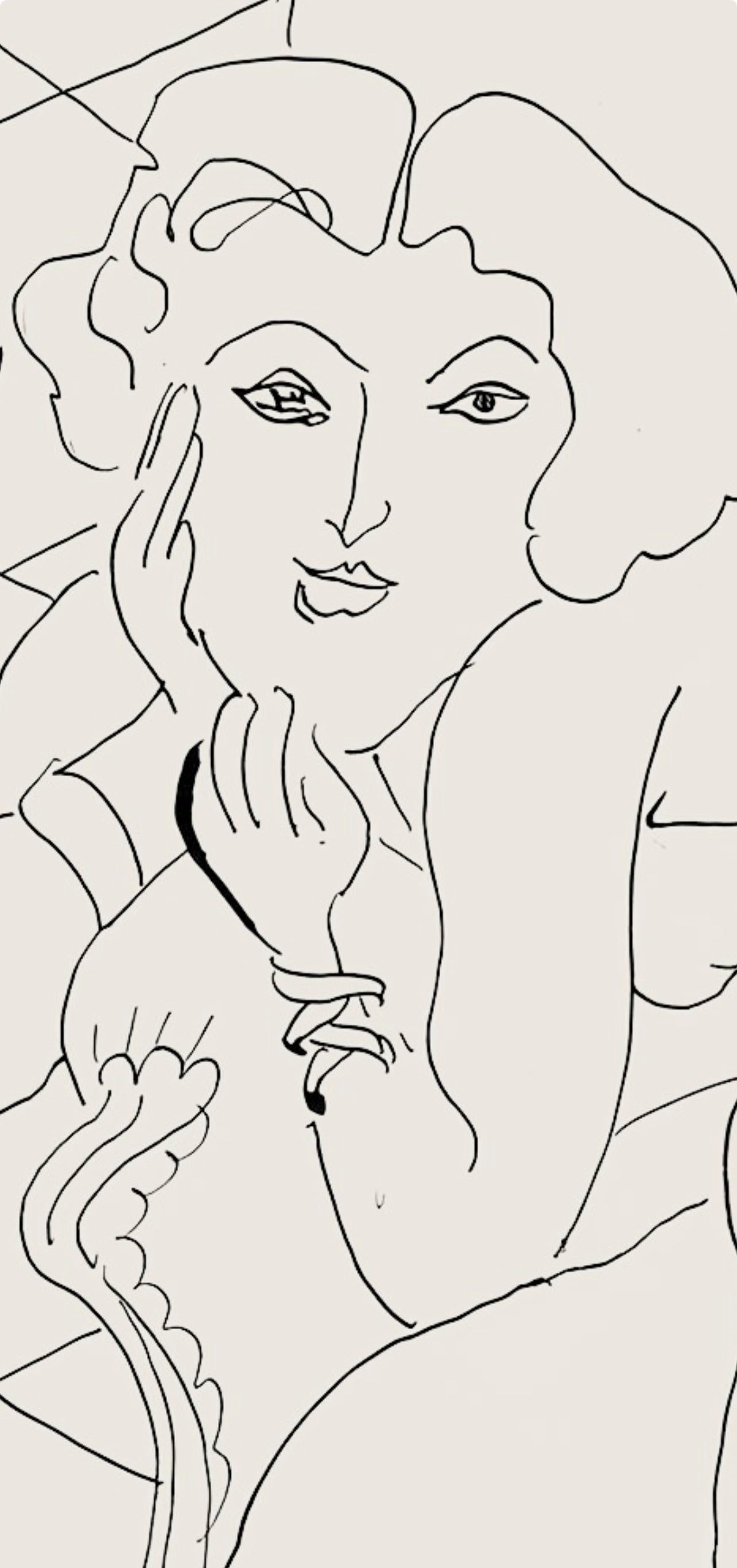 Lithographie sur papier vélin pur fil. Inscription : Signé dans la plaque et non numéroté, tel que publié. Bon état. Notes : D'après le folio, Henri Matisse, Dessins, Thèmes et Variations, 1943. Publié par Martin Fabiani, Éditeur, Paris ; imprimé