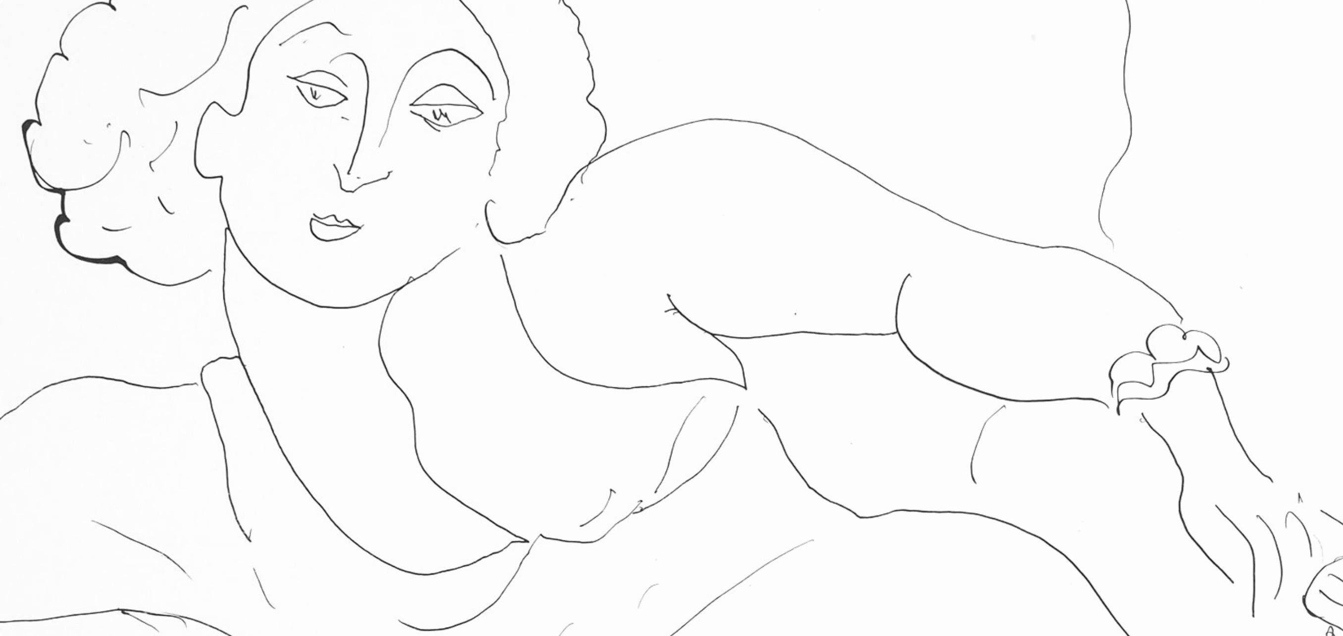 Matisse, Série C, var. 7 (Duthuit 9), Dessins, Thèmes et variations (nach) (Beige), Abstract Print, von Henri Matisse