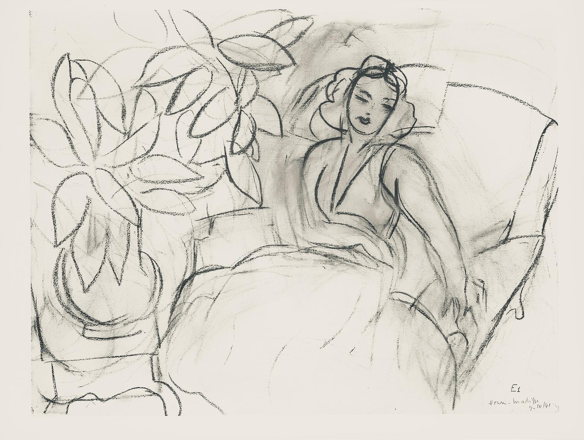 Lithograph on vélin pur fil paper. Inscription: Signed in the plate and unnumbered, as issued. Good condition. Notes: From the folio, Henri Matisse, Dessins, Thèmes et Variations, 1943. Published by Martin Fabiani, Éditeur, Paris; printed by Georges