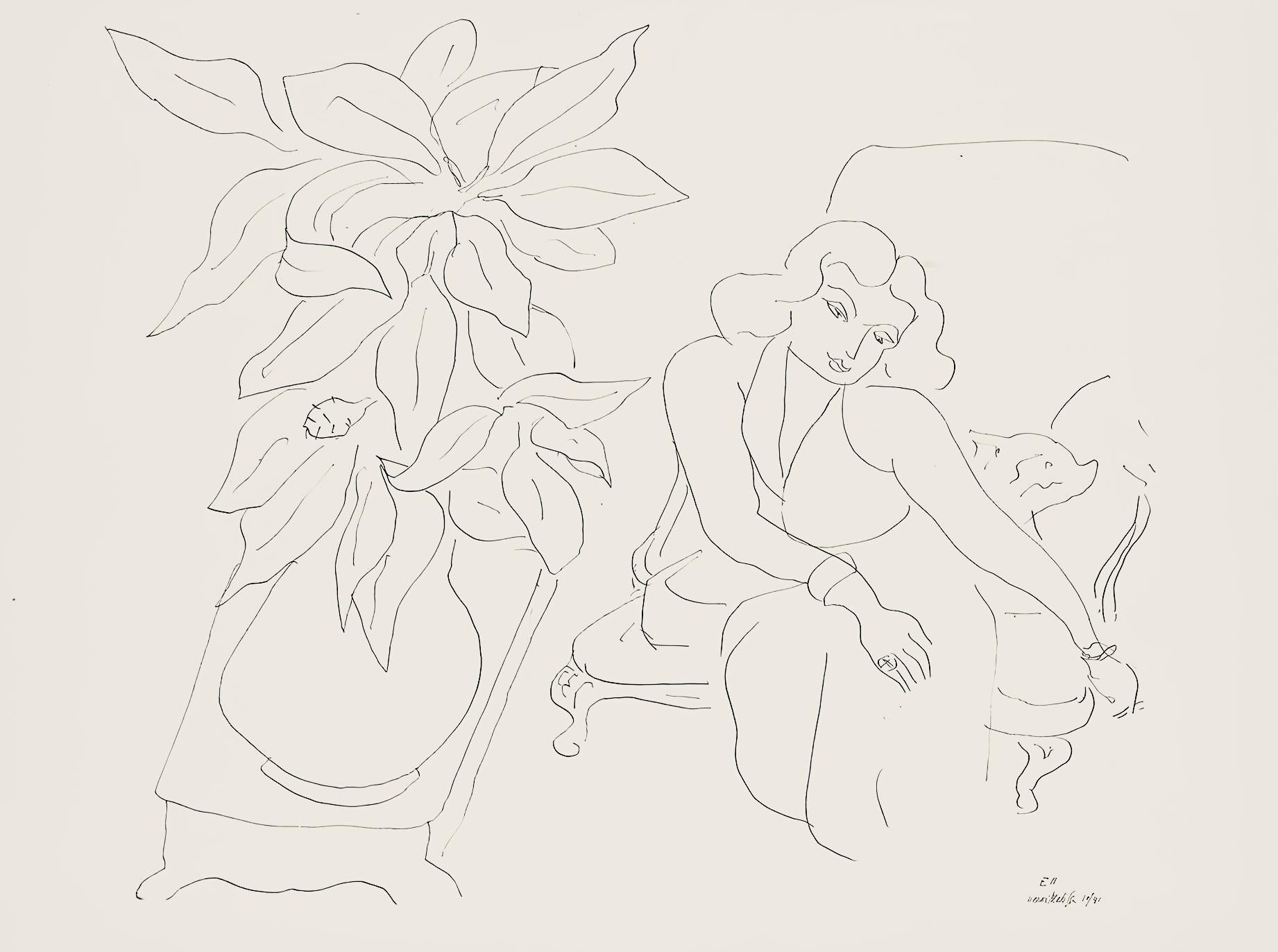 Figurative Print Henri Matisse - Matisse, Série E, var. 11 (Duthuit 9), Dessins, Thèmes et variations (d'après)