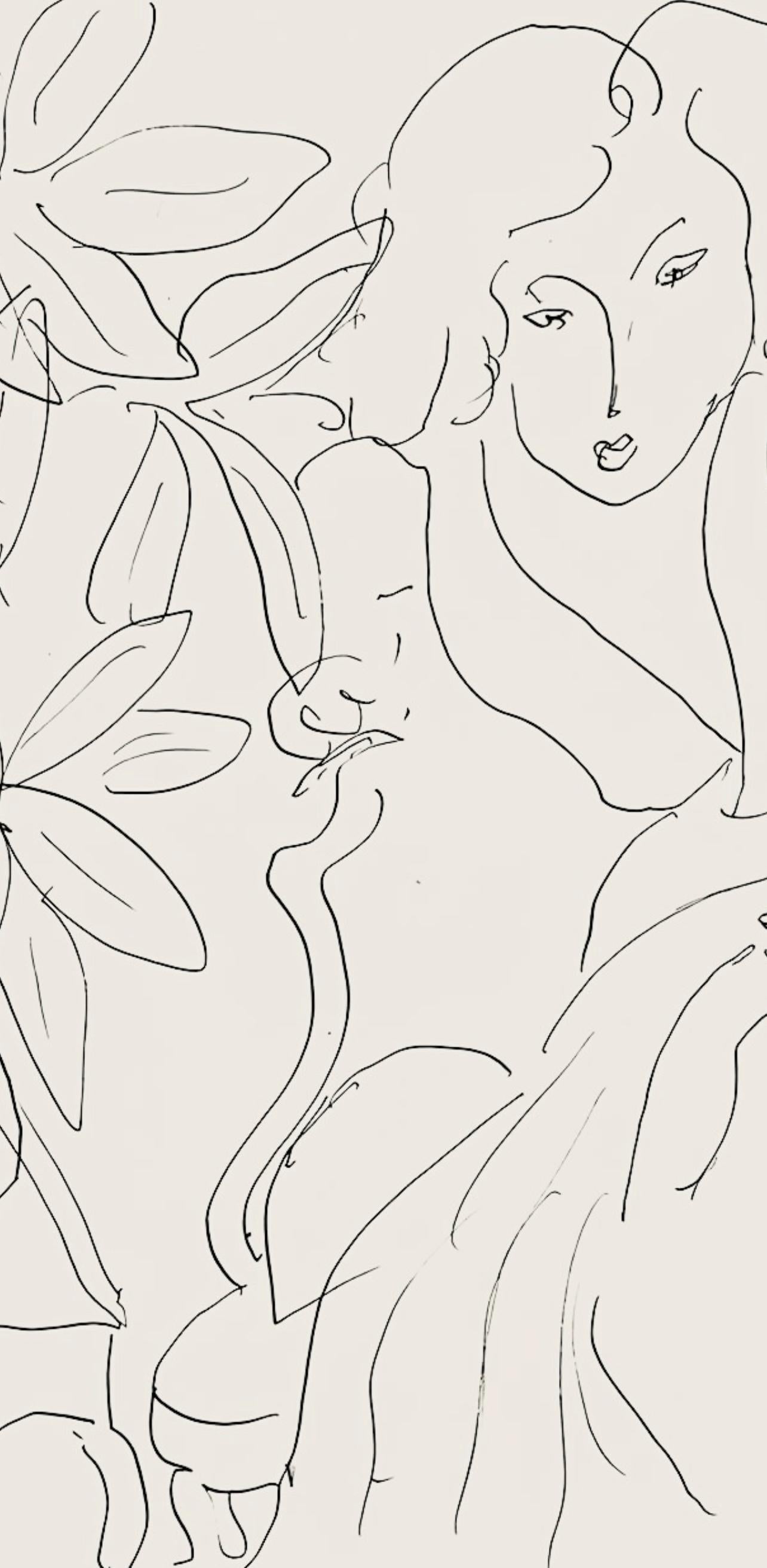 Matisse, Série E, var. 12 (Duthuit 9), Dessins, Thèmes et variations (after) - Beige Figurative Print by Henri Matisse