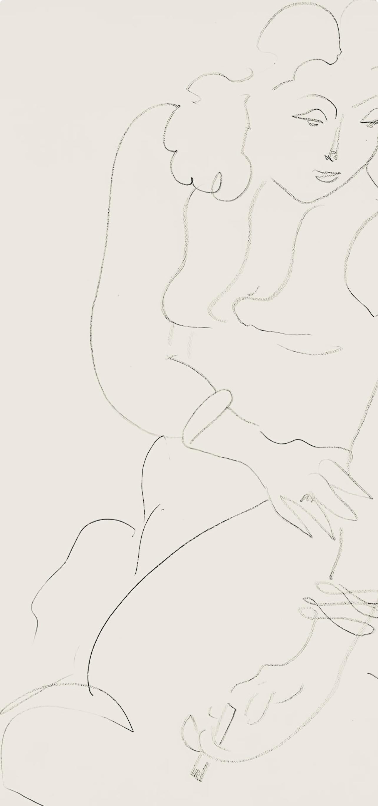 Matisse, Série E, var. 2 (Duthuit 9), Dessins, Thèmes et variations (d'après) - Beige Figurative Print par Henri Matisse