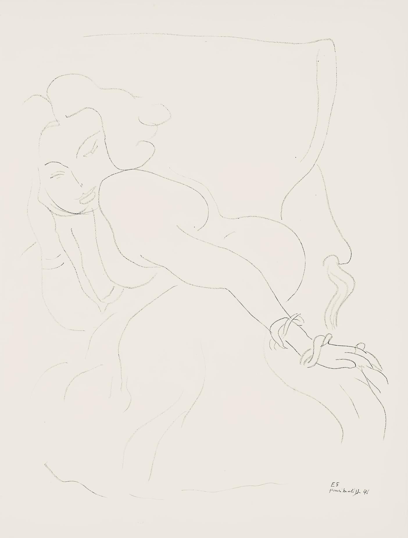 Abstract Print Henri Matisse - Matisse, Série E, var. 5 (Duthuit 9), Dessins, Thèmes et variations (d'après)