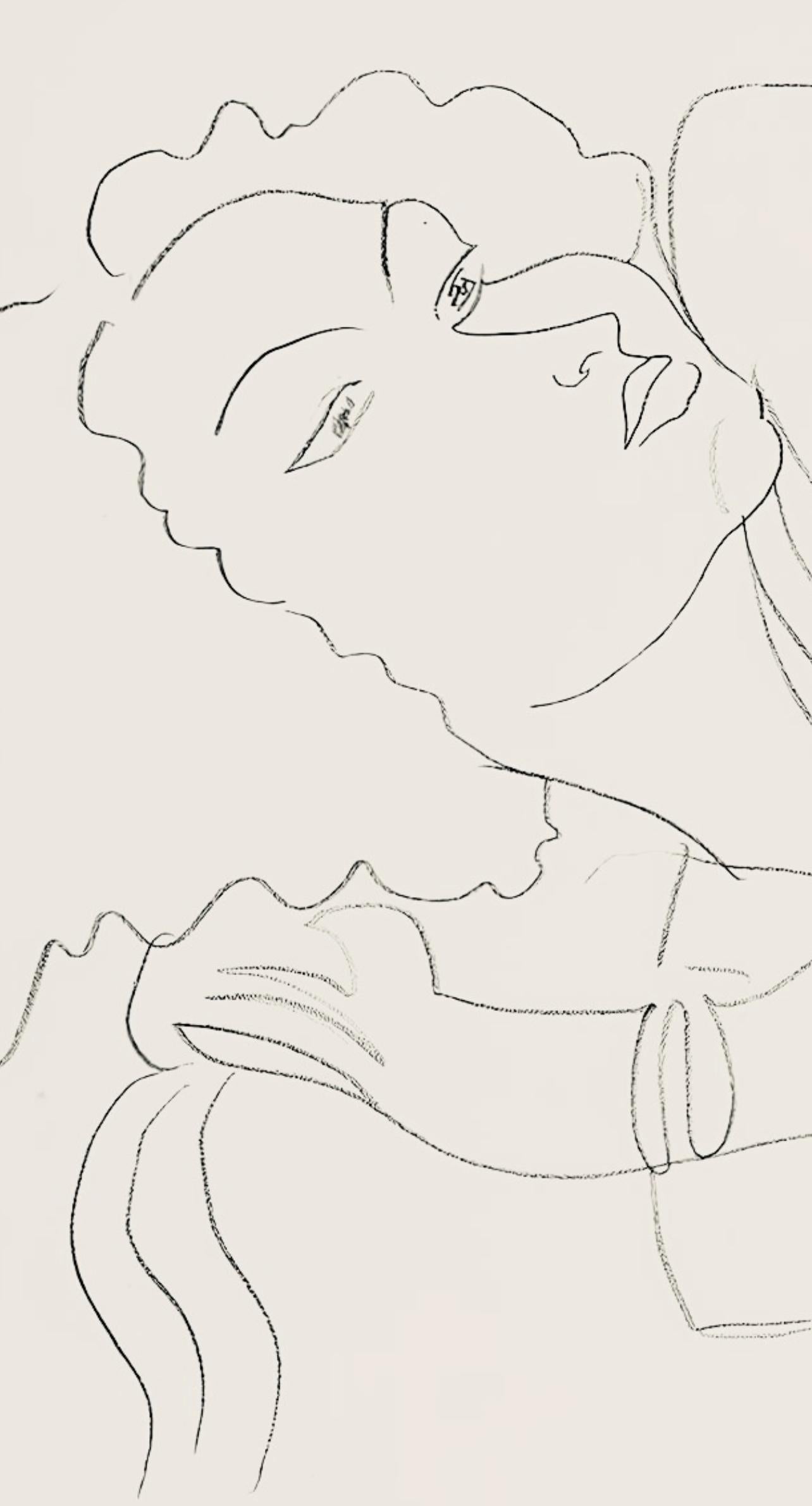 Matisse, Série F, var. 7 (Duthuit 9), Dessins, Thèmes et variations (d'après) - Beige Figurative Print par Henri Matisse