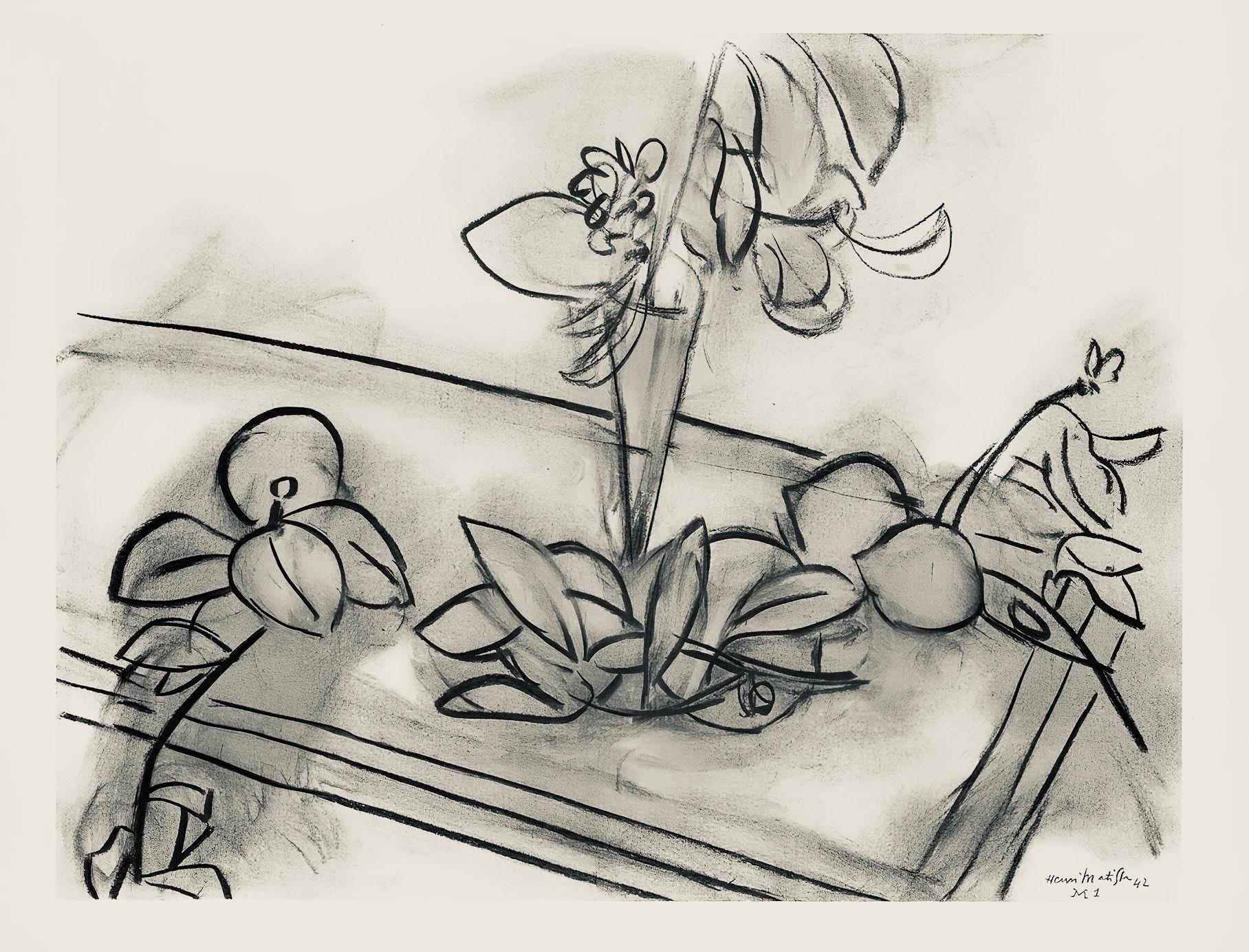 Matisse, Série M, var. 1 (Duthuit 9), Dessins, Thèmes et variations (nach) (Grau), Abstract Print, von Henri Matisse