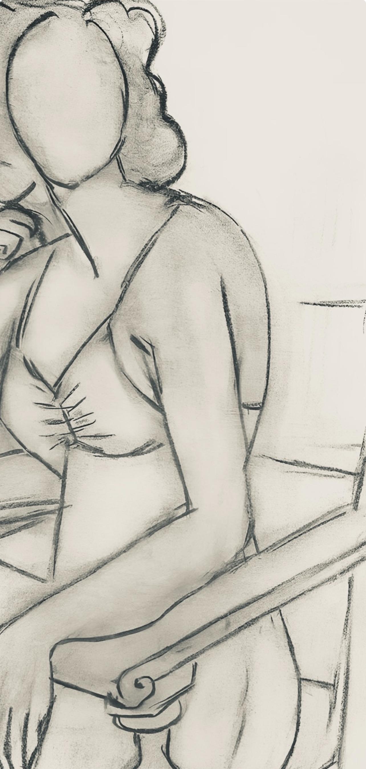 Matisse, Série P, var. 1 (Duthuit 9), Dessins, Thèmes et variations (after) - Beige Figurative Print by Henri Matisse
