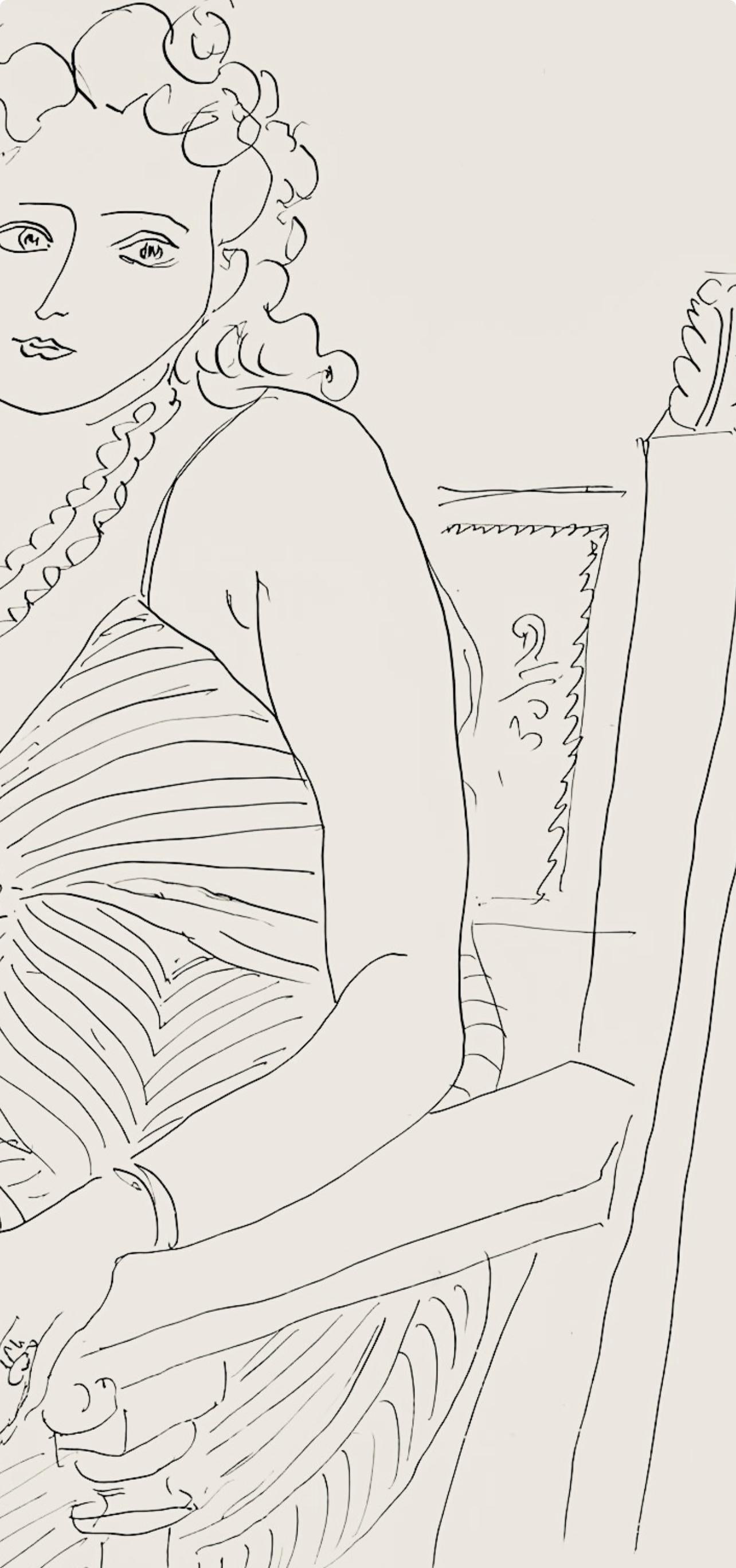 Matisse, Série P, var. 2 (Duthuit 9), Dessins, Thèmes et variations (after) - Beige Figurative Print by Henri Matisse
