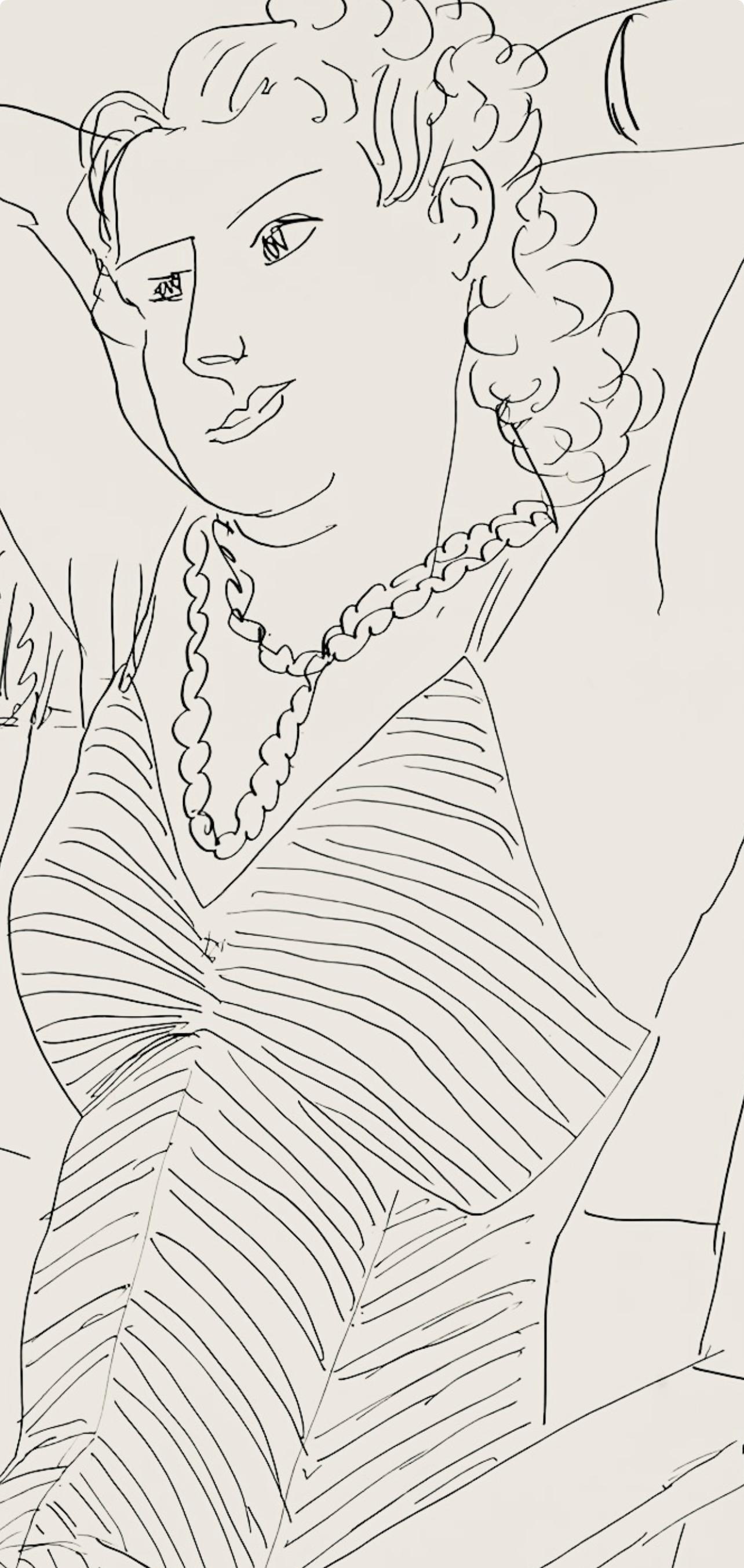 Lithograph on vélin pur fil paper. Inscription: Signed in the plate and unnumbered, as issued. Good condition. Notes: From the folio, Henri Matisse, Dessins, Thèmes et Variations, 1943. Published by Martin Fabiani, Éditeur, Paris; printed by Georges