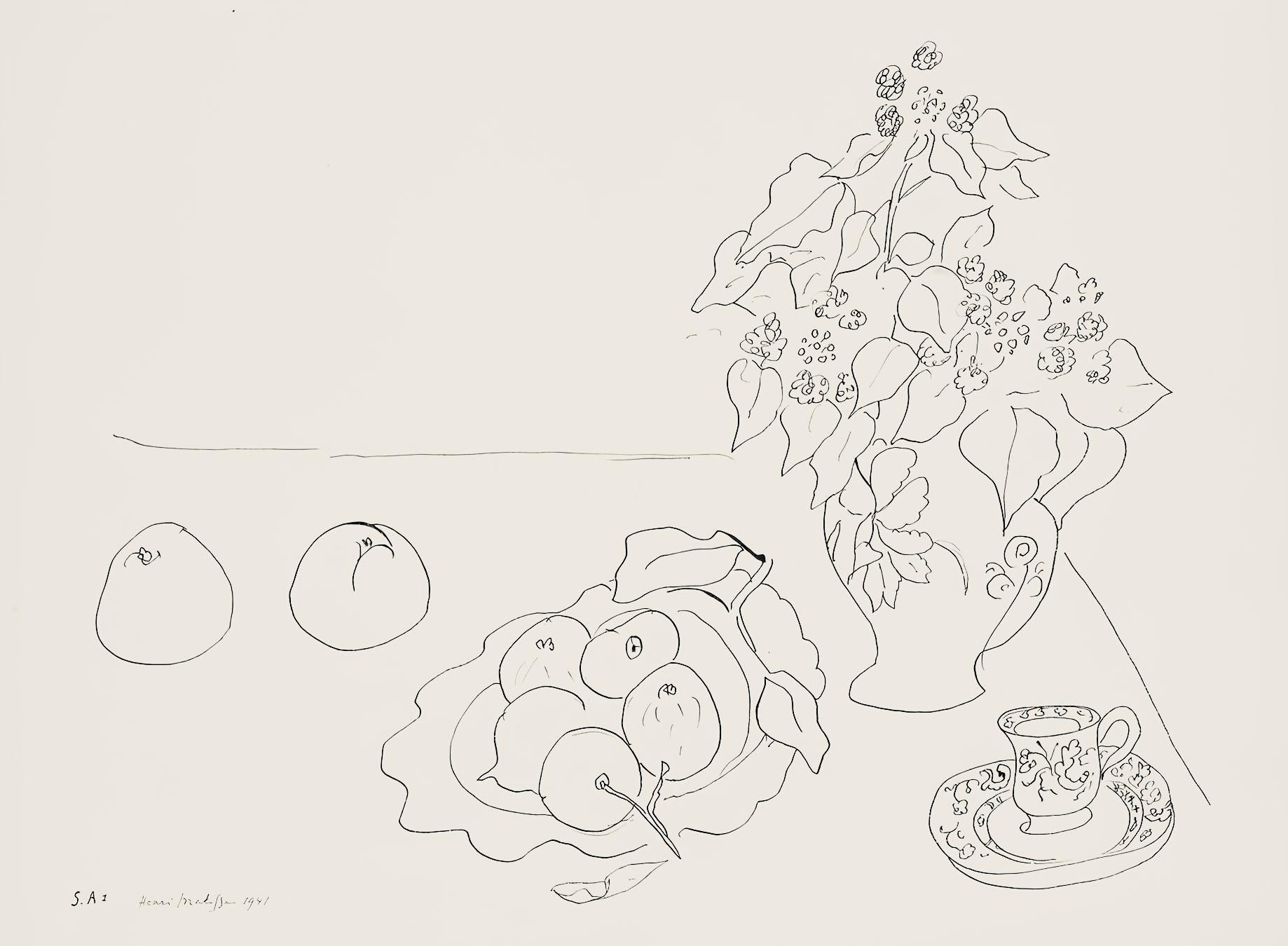 Henri Matisse Still-Life Print - Matisse, Série S.A, var. 1 (Duthuit 9), Dessins, Thèmes et variations (after)