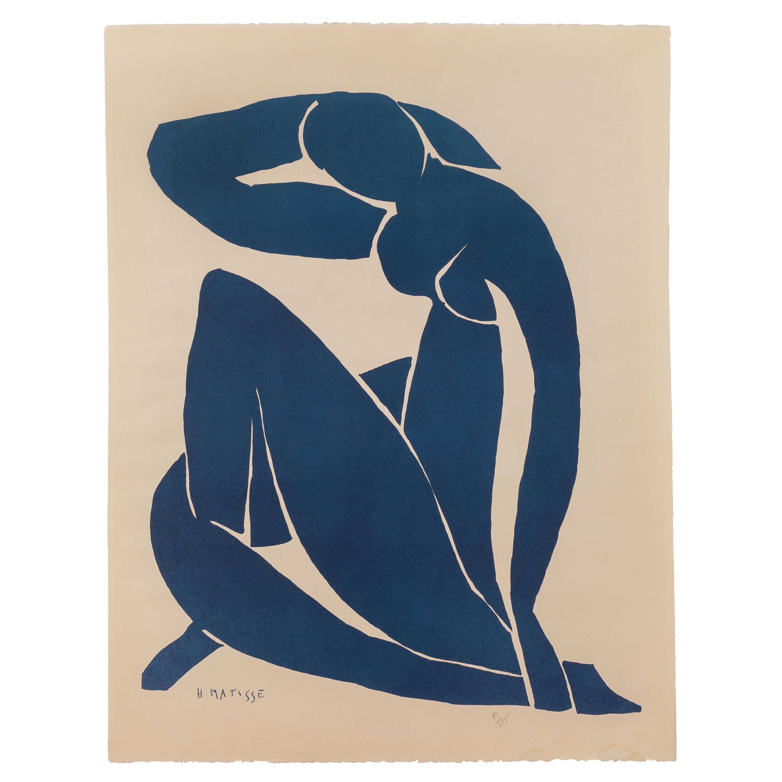 Mid Century Modern Serigraph in Colors Henri Matisse Blue Nude II Signed 1952 3