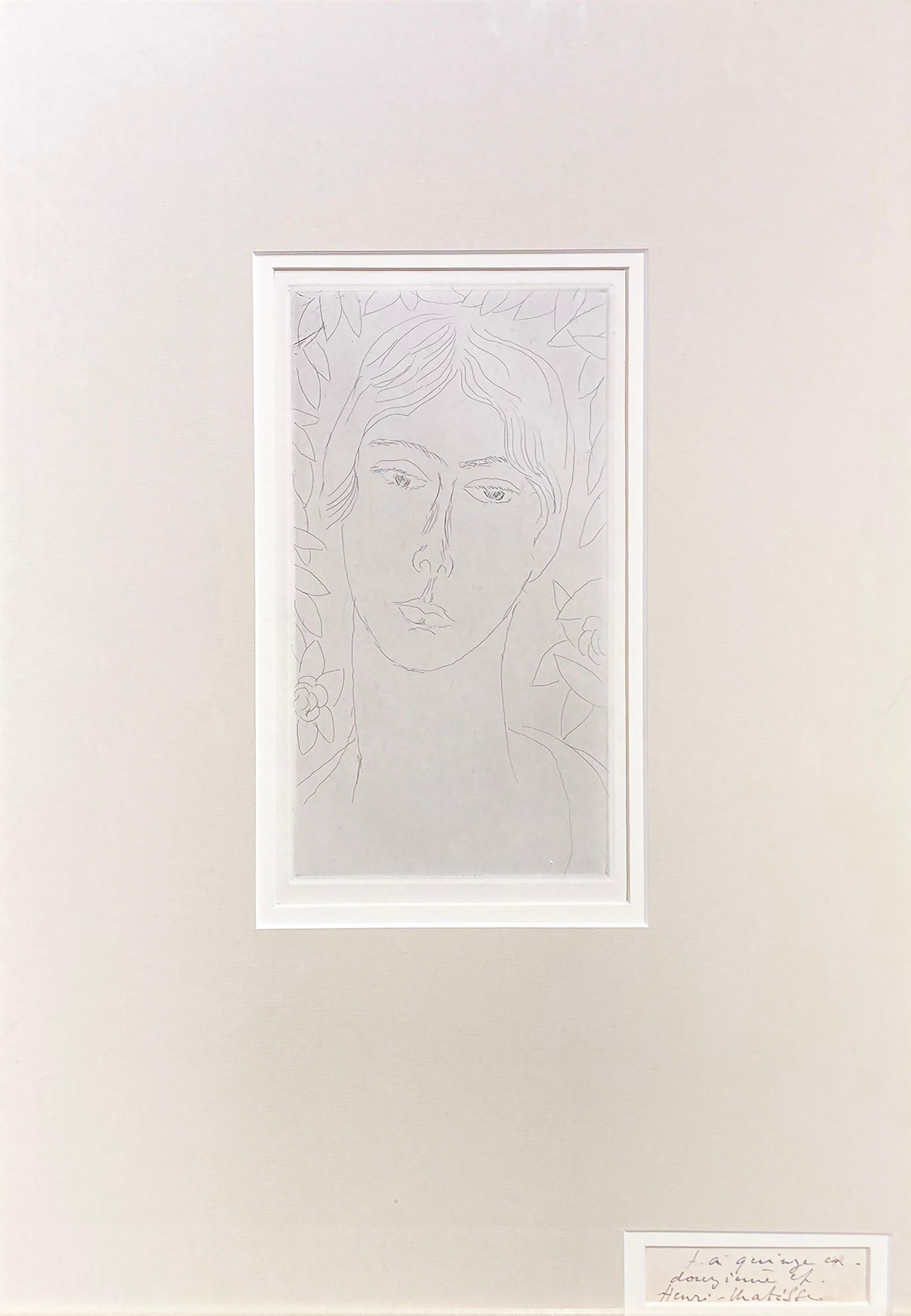 „Mlle Landsberg“ (Pflanzgefäß in Klasse, pl. 16) – Print von Henri Matisse