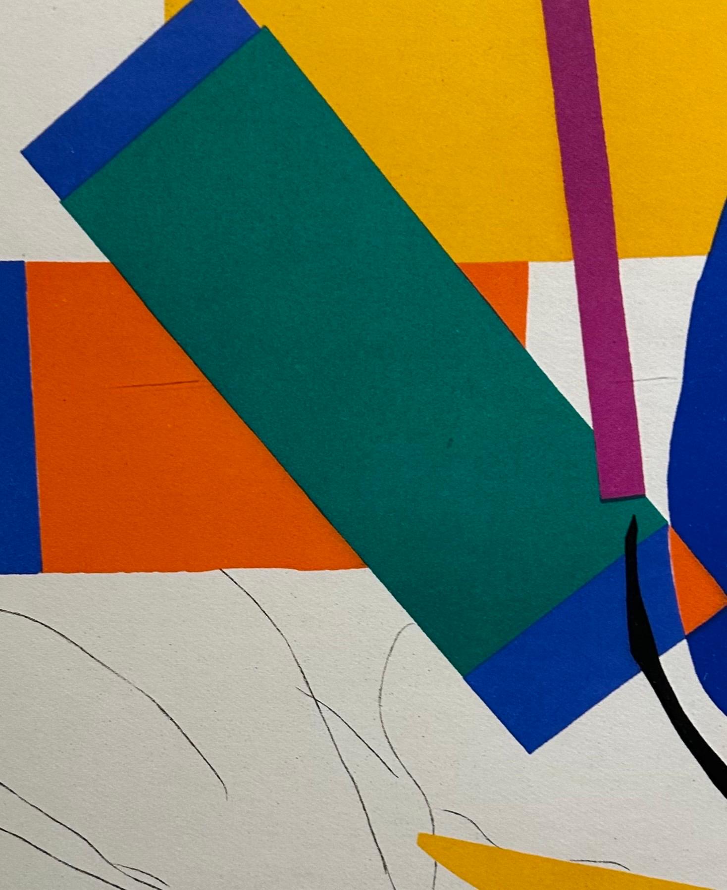 Colori audaci e moderni, sinonimo del movimento dell'arte moderna, compongono questa litografia originale di Henri Matisse stampata da Mourlot (after) Henri Matisse, dopo un ritaglio di gouache su carta. Il ritaglio è basato su una fotografia che