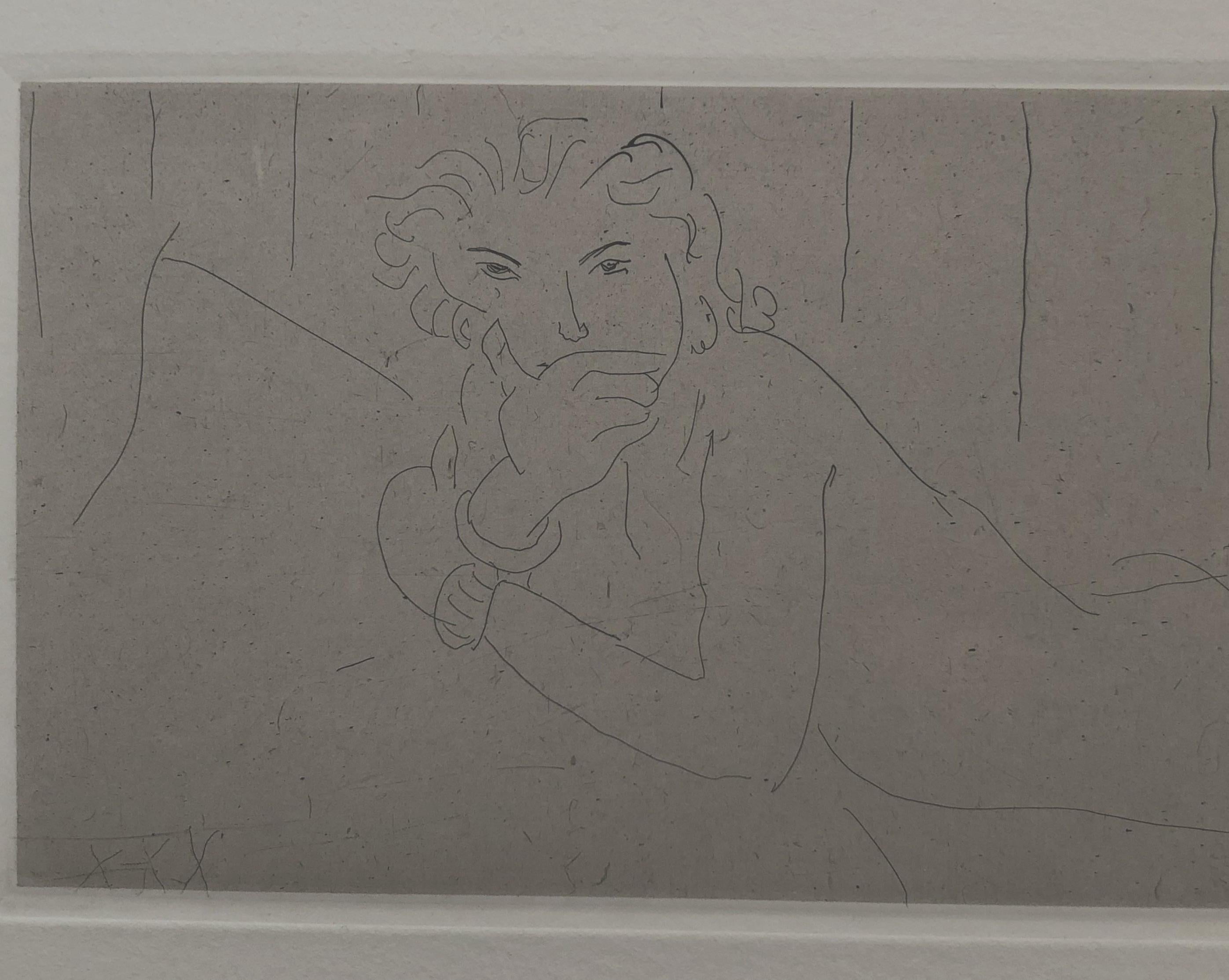 Nudo sdraiato - Acquaforte originale - edizione di 117 esemplari - Timbro-firmato - Portrait Print Beige di Henri Matisse