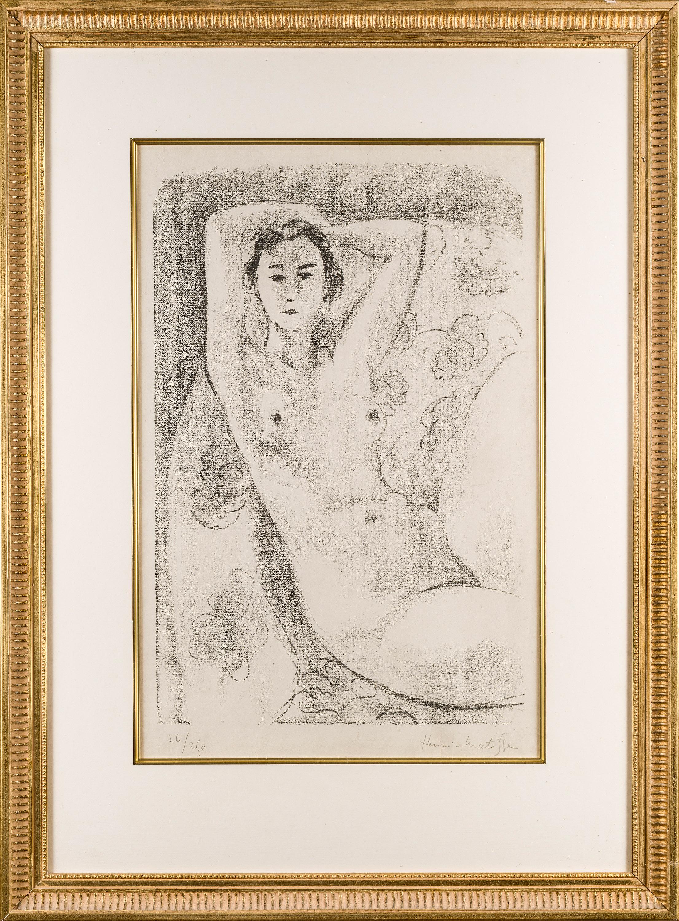 Nu Assis Dans Un Fauteuil, Original Lithograph, 1924, Modern, Signed, Framed