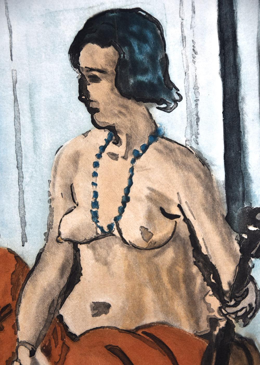 Brightly colored and delicately composed, this work is a wonderful example of the artist's odalisque series of works he is so well known for. Presenting a detailed composition with expressive lines and strokes, this piece is a tribute to the female