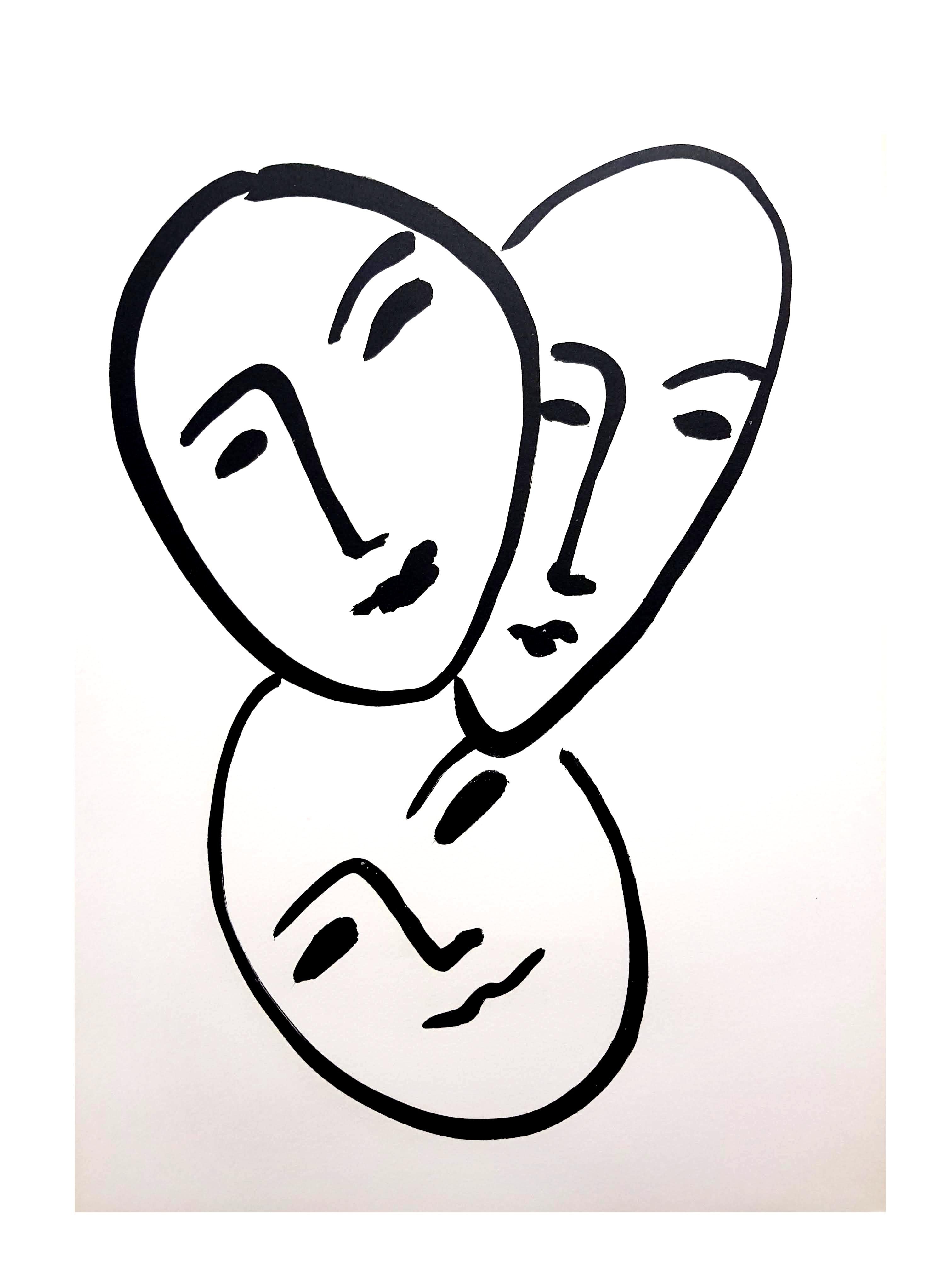 Original Originallithographie - Henri Matisse - Drei Gesichter 
Aus dem Buch Apollinaire (Paris: Raisons d'Etre:: 1952) mit Text von Andr Rouveyre 
Künstler: Henri MATISSE 
13 x 10 Zoll 
Auflage: 151/300 
Die Teller waren nicht signiert.