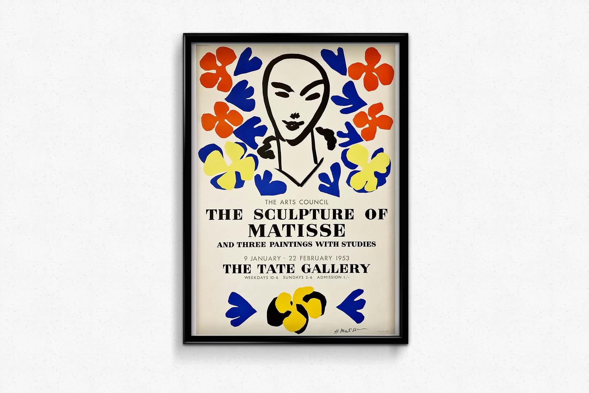 Lithographie imprimée par Mourlot pour une exposition de sculptures de Matisse à la Tate Gallery.
Les affiches d'exposition sont un excellent moyen de collectionner une pièce d'histoire de l'art. De nombreux artistes, dont Henri Matisse, sont