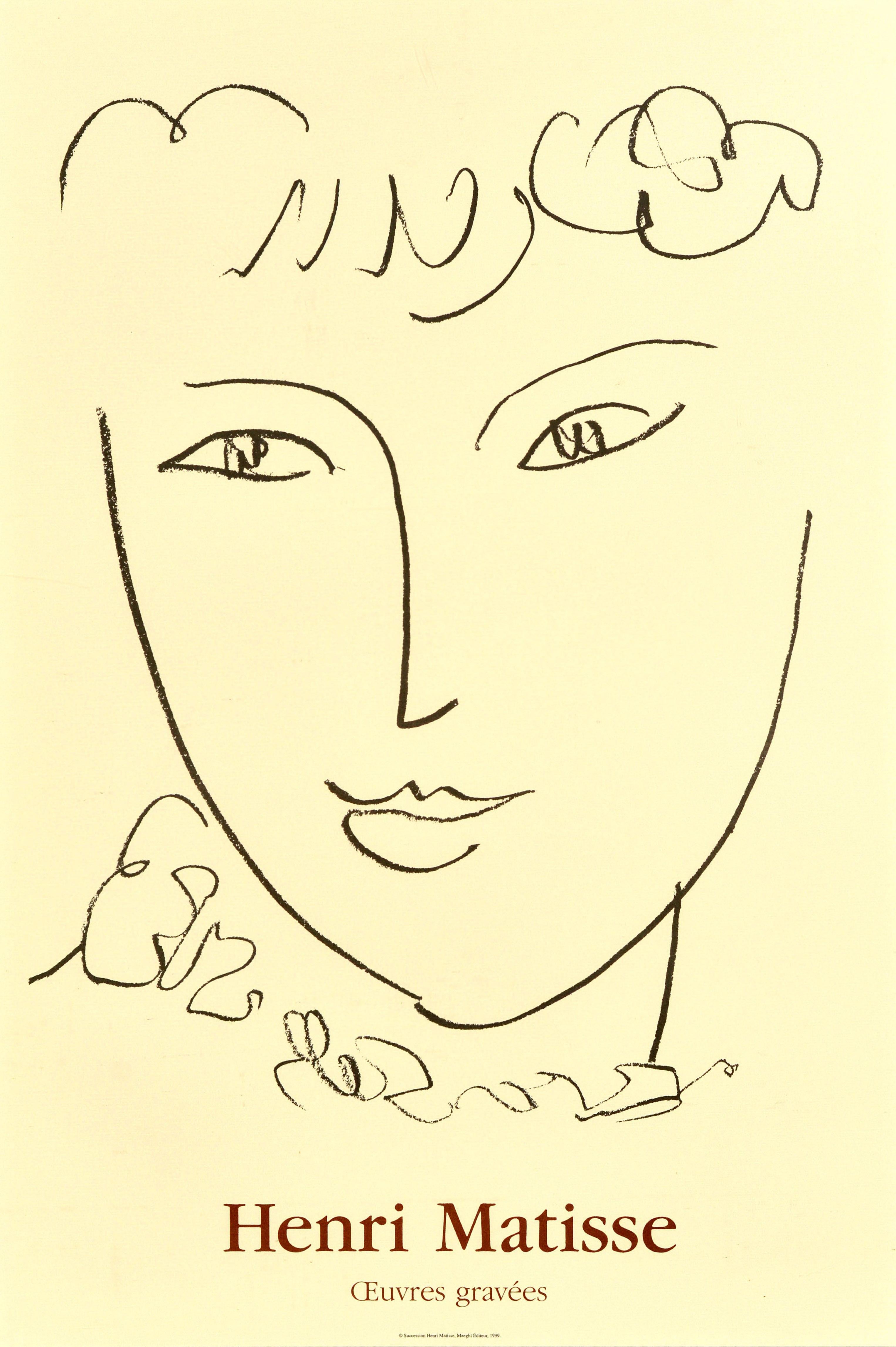 Cartel original de época para la exposición Henri Matisse Engravings / Oeuvres Gravees, celebrada en la Galerie Maeght de París, con una imagen de La Pompadour del célebre artista francés Henri Matisse (1869-1954). Excelente estado.