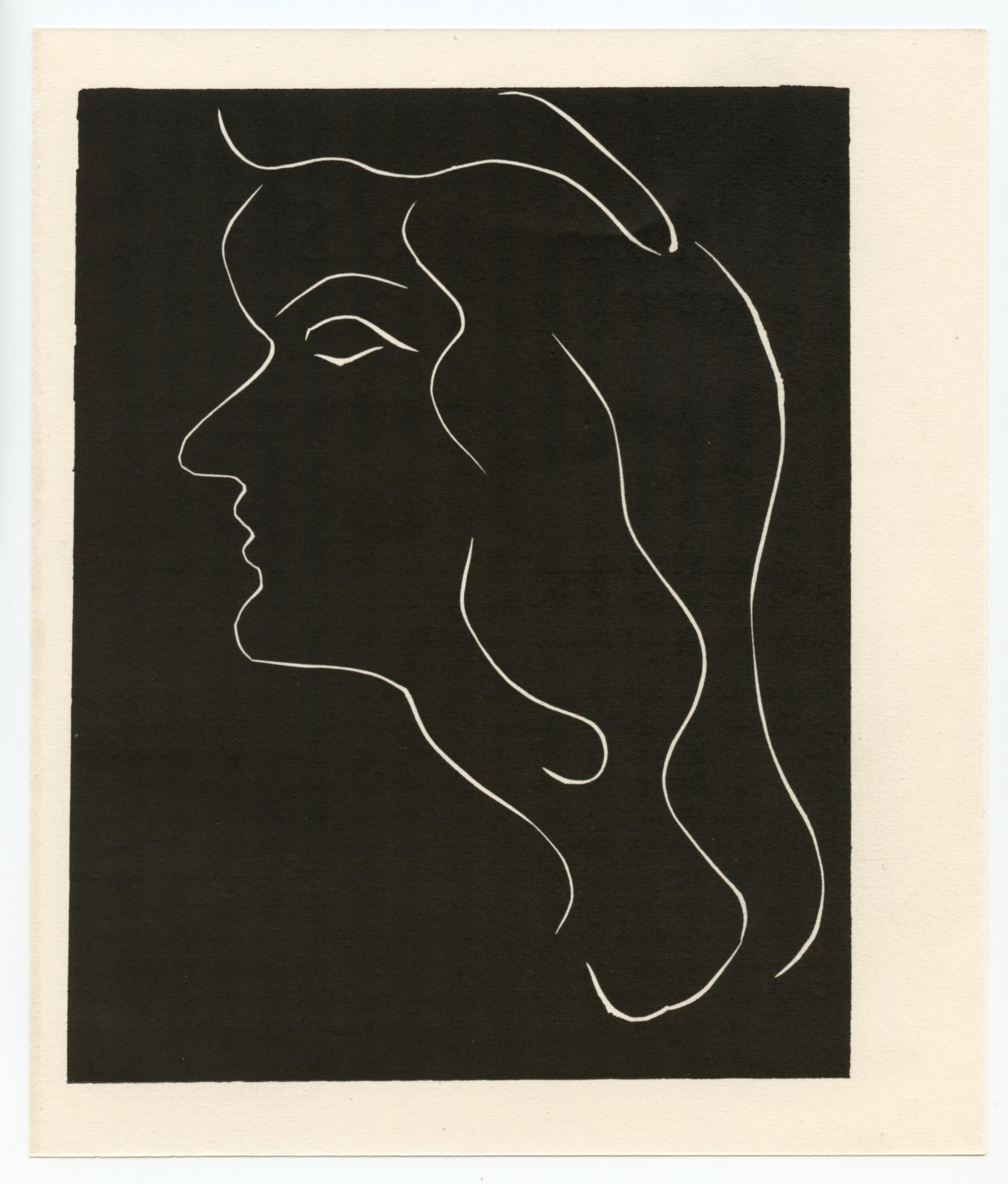 Portrait Print de Henri Matisse - original woodcut for Pierre a feu  Les miroirs profonds