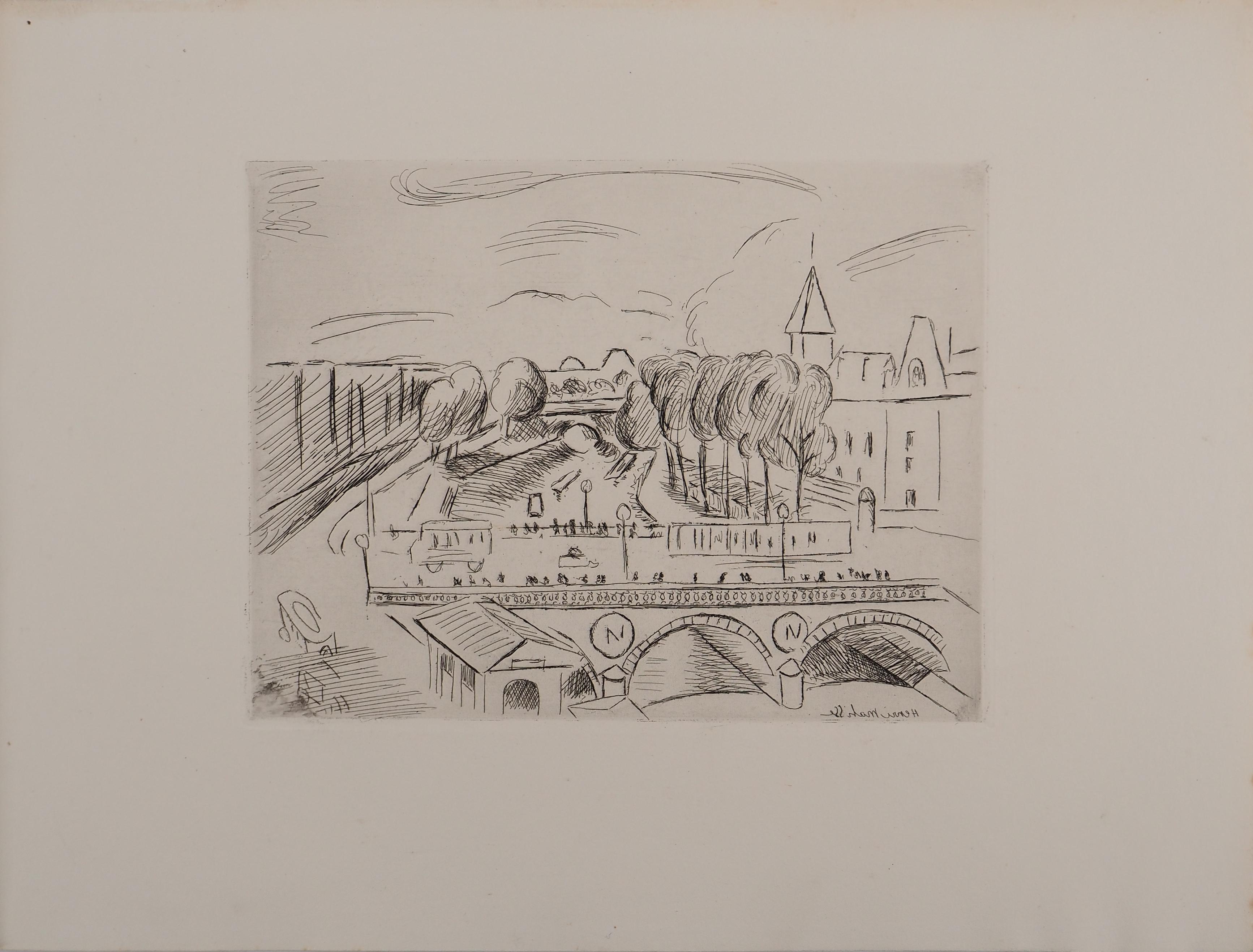 Figurative Print de Henri Matisse - París : Puente Saint Michel - Grabado original (Duthuit-Matisse #108)