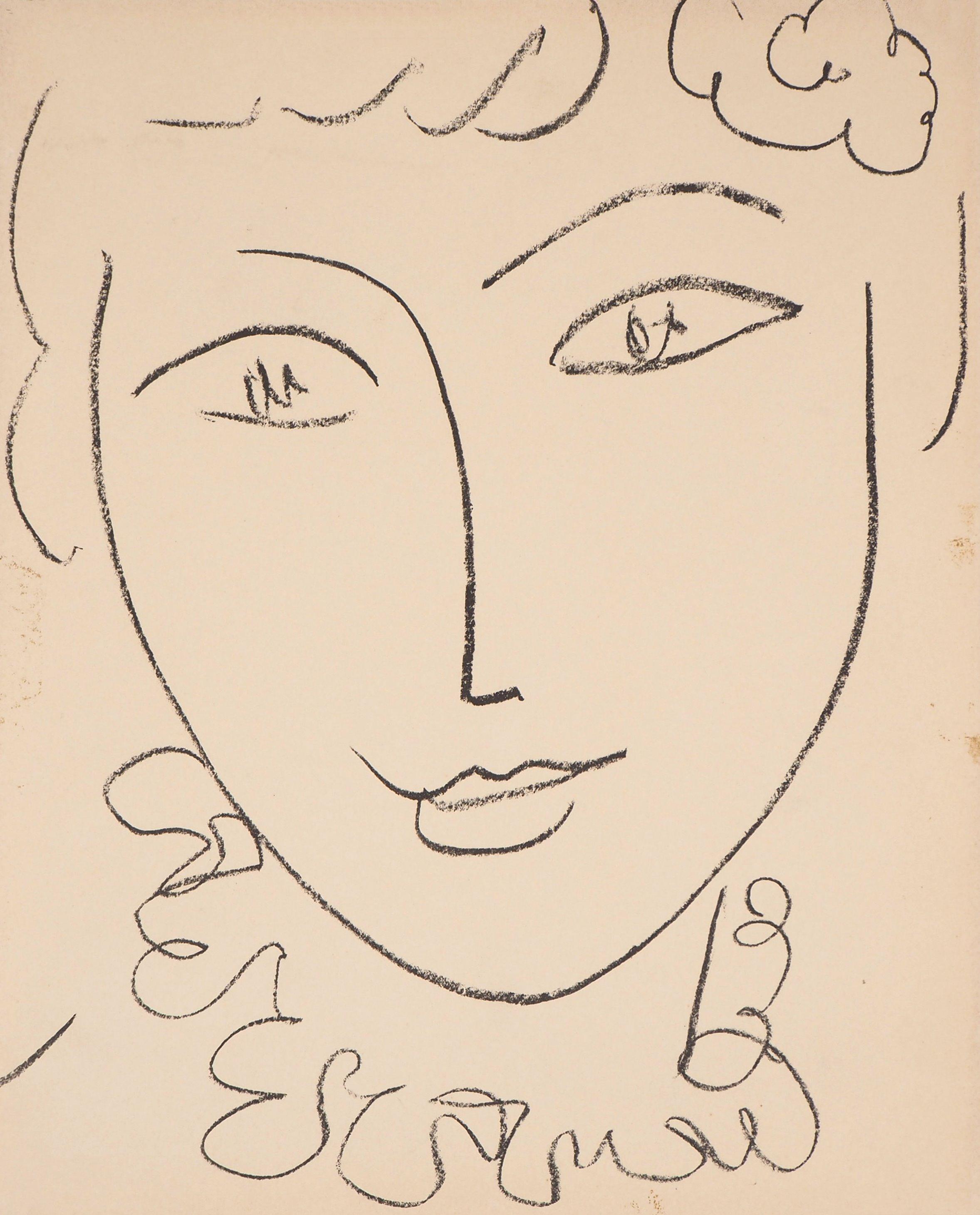 Henri Matisse Portrait Print - Portrait of a Young Woman (Pompadour) - Original lithograph, Mourlot 1954
