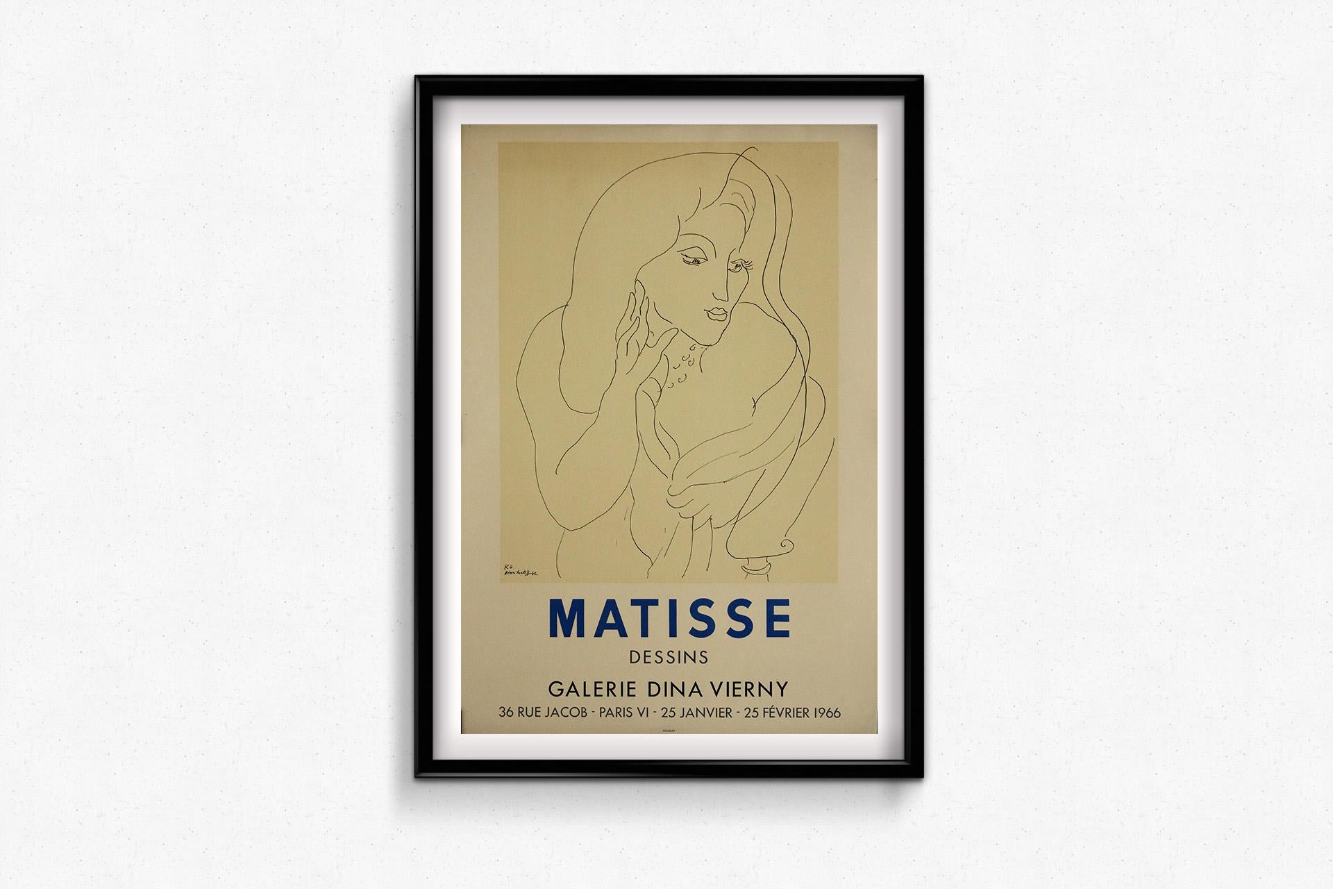Raro y elegante cartel de exposición de Henri Matisse Galería Dina Vierny de París en venta 1