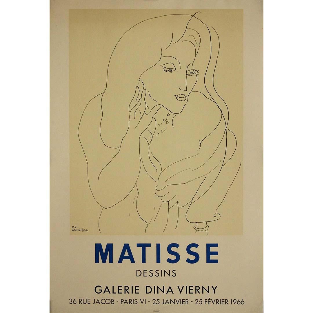 Este raro y elegante cartel de exposición se creó para la exposición Henri Matisse - Dessins en la Galería Dina Vierny de París, que tuvo lugar del 25 de enero al 25 de febrero de 1966. La muestra puso de relieve la maestría de Matisse en el dibujo