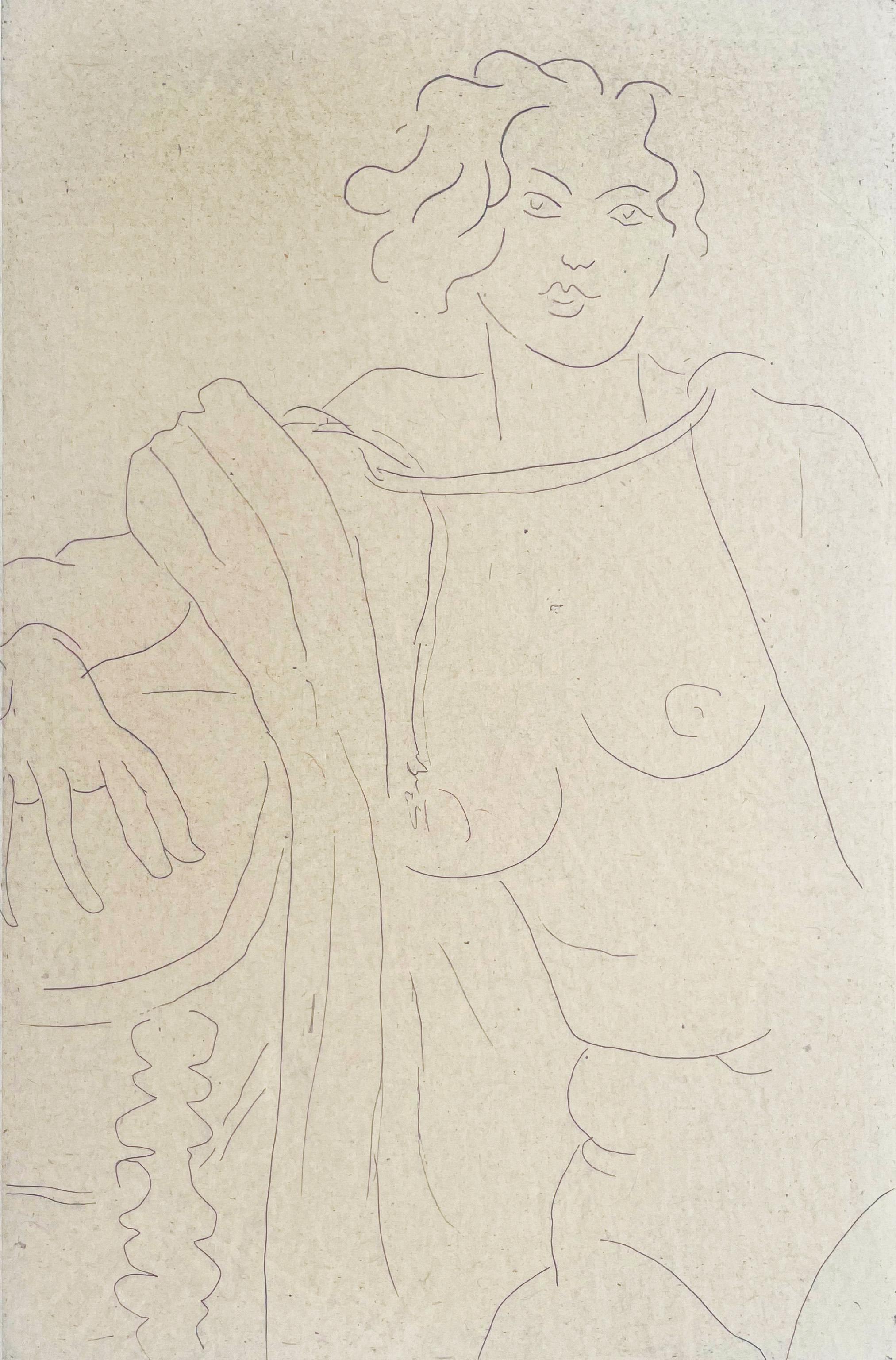Henri Matisse Portrait Print – Sitzende Figur, mit dem rechten Arm auf einen Tisch gestützt, lesend - Französische Ausgabe von 25