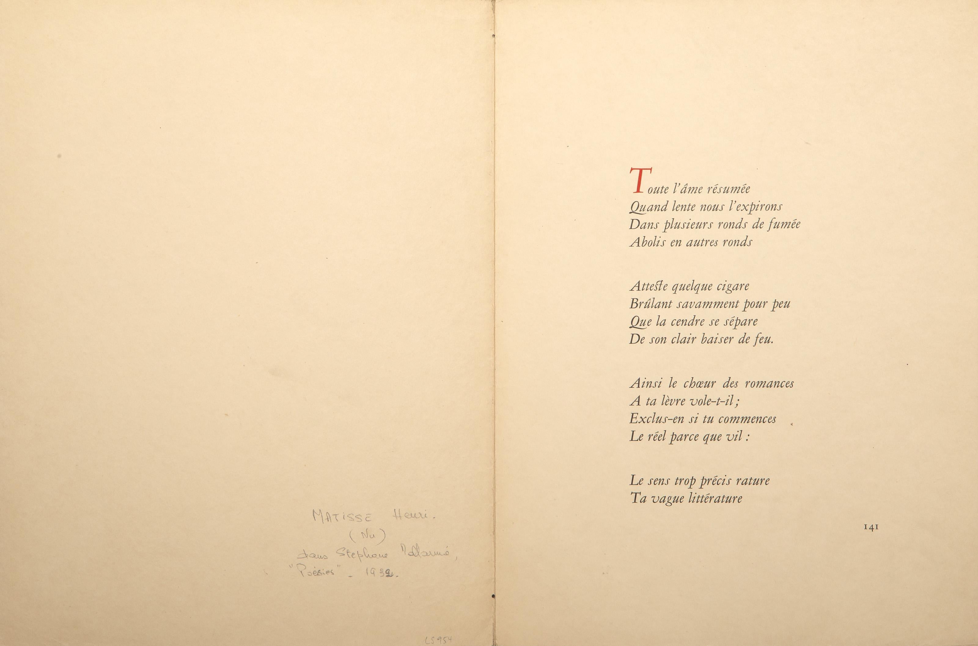 Stephane Mallarme Poesis Pg 143, Grabado moderno de Henri Matisse en venta 1