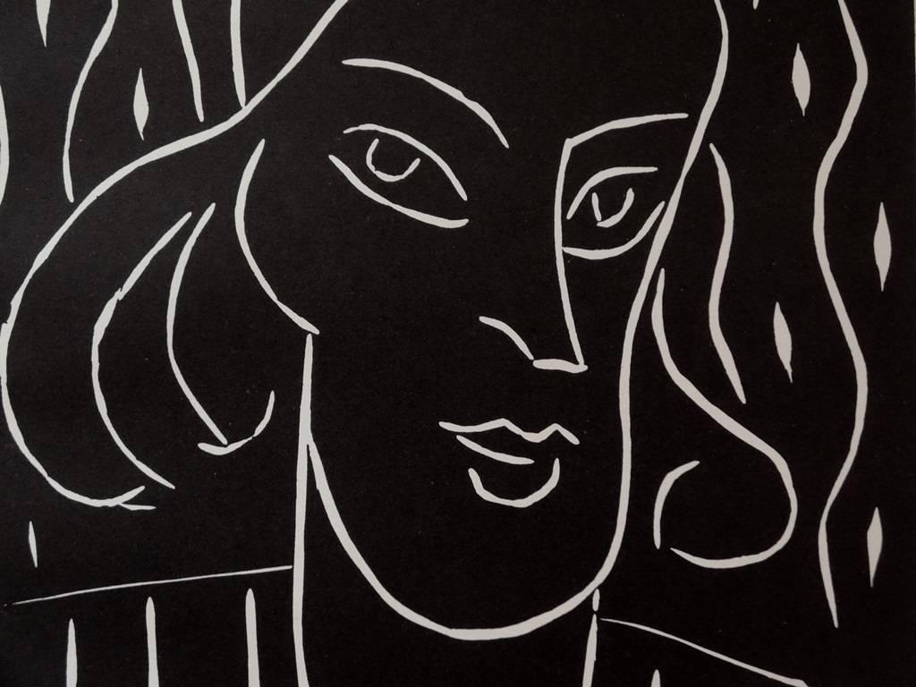 Teeny - Original linocut, 1938 - Referenced in Duthuit #723 - Black Portrait Print by Henri Matisse