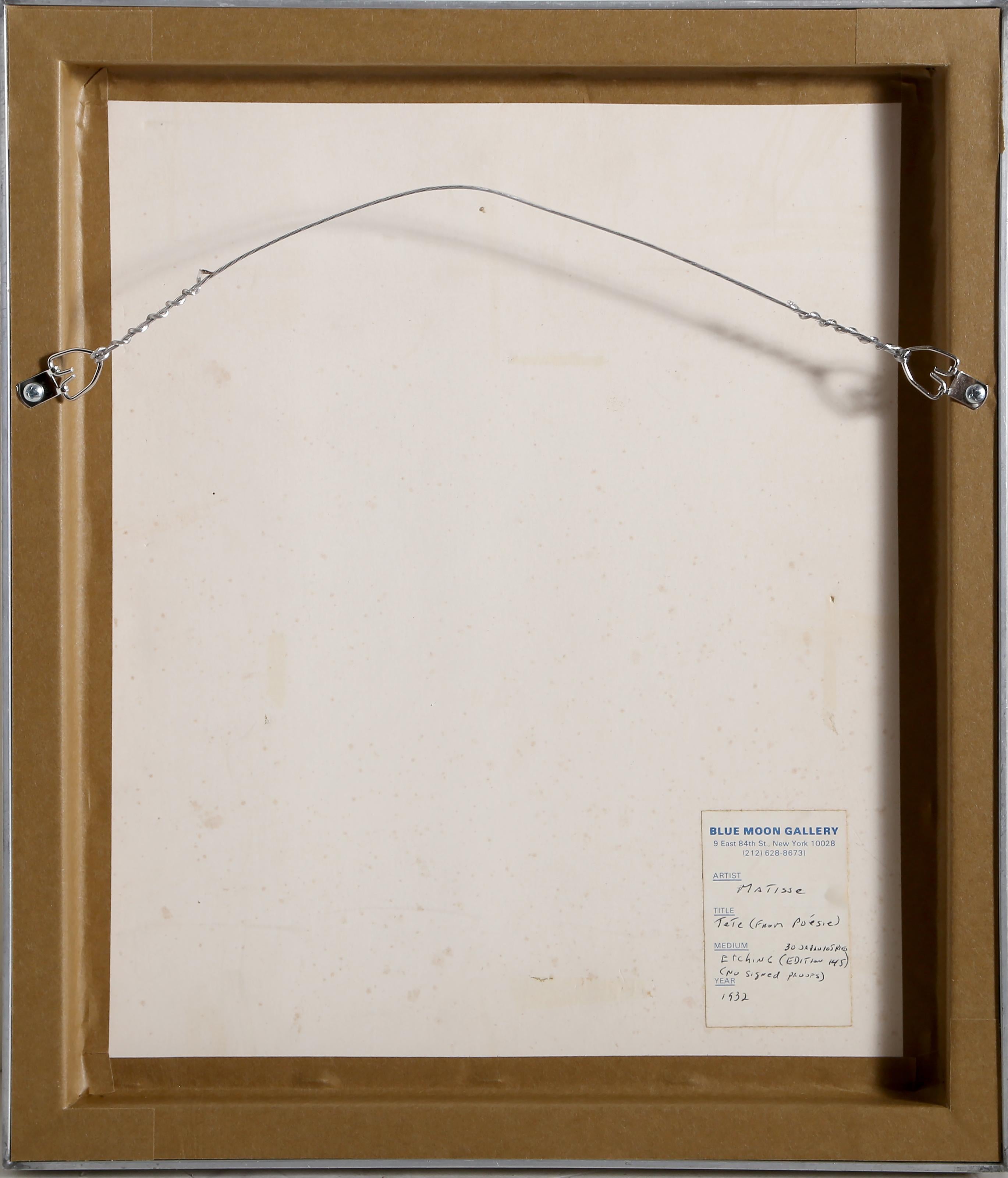 Tete (From Poesie), 1932 Modern Etching by Henri Matisse For Sale 3