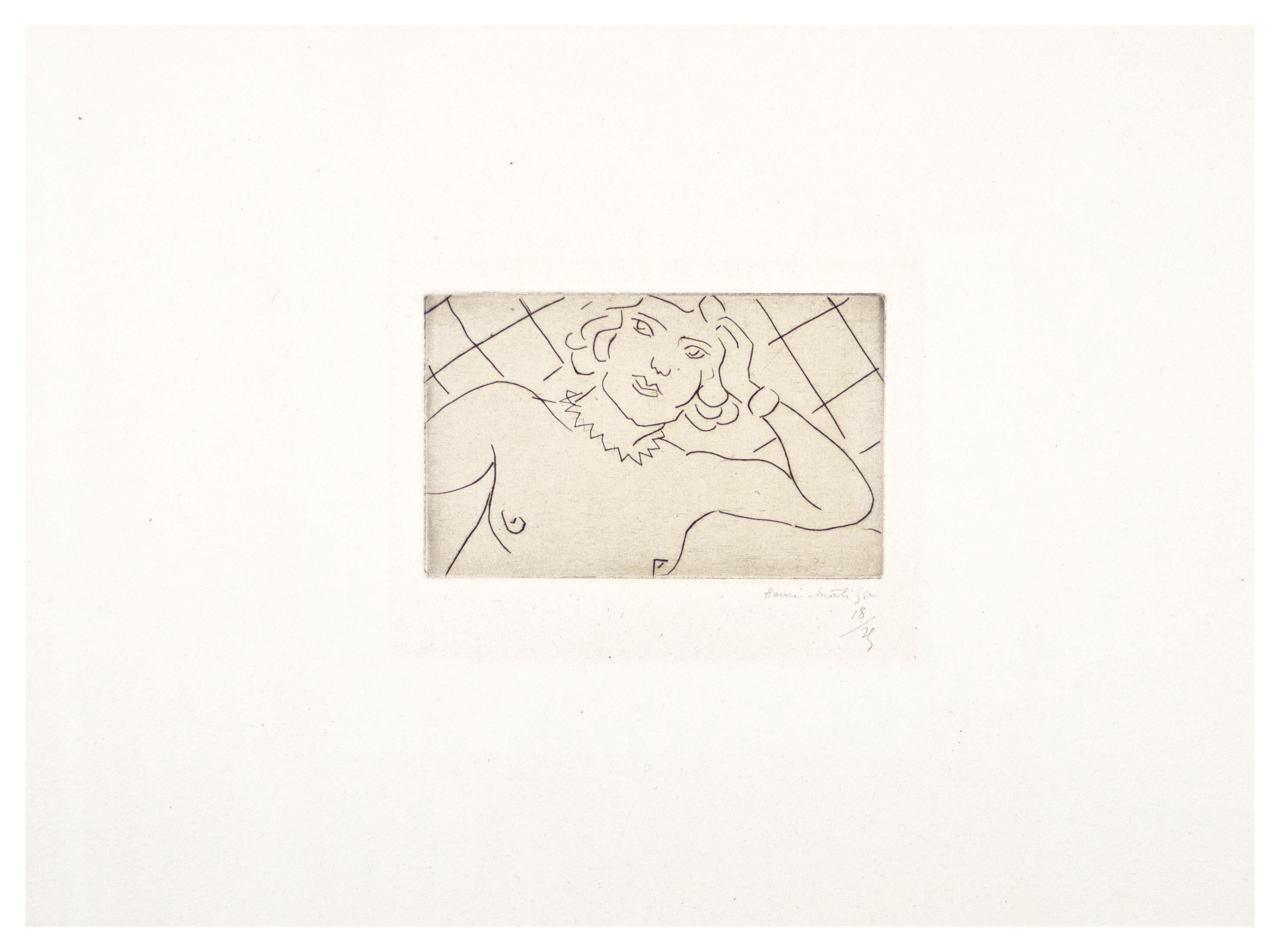 Torse, Fond à Losanges - Drypoint on China by H. Matisse, 1929 - Print by Henri Matisse