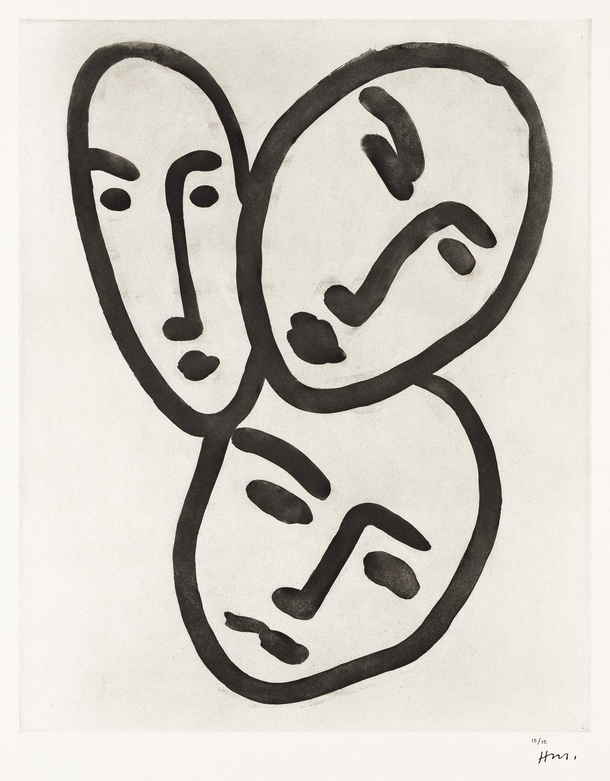 Henri Matisse Abstract Print - Trois Têtes; À l'amitié (Masques d'Apollinaire, Matisse et Rouveyre)