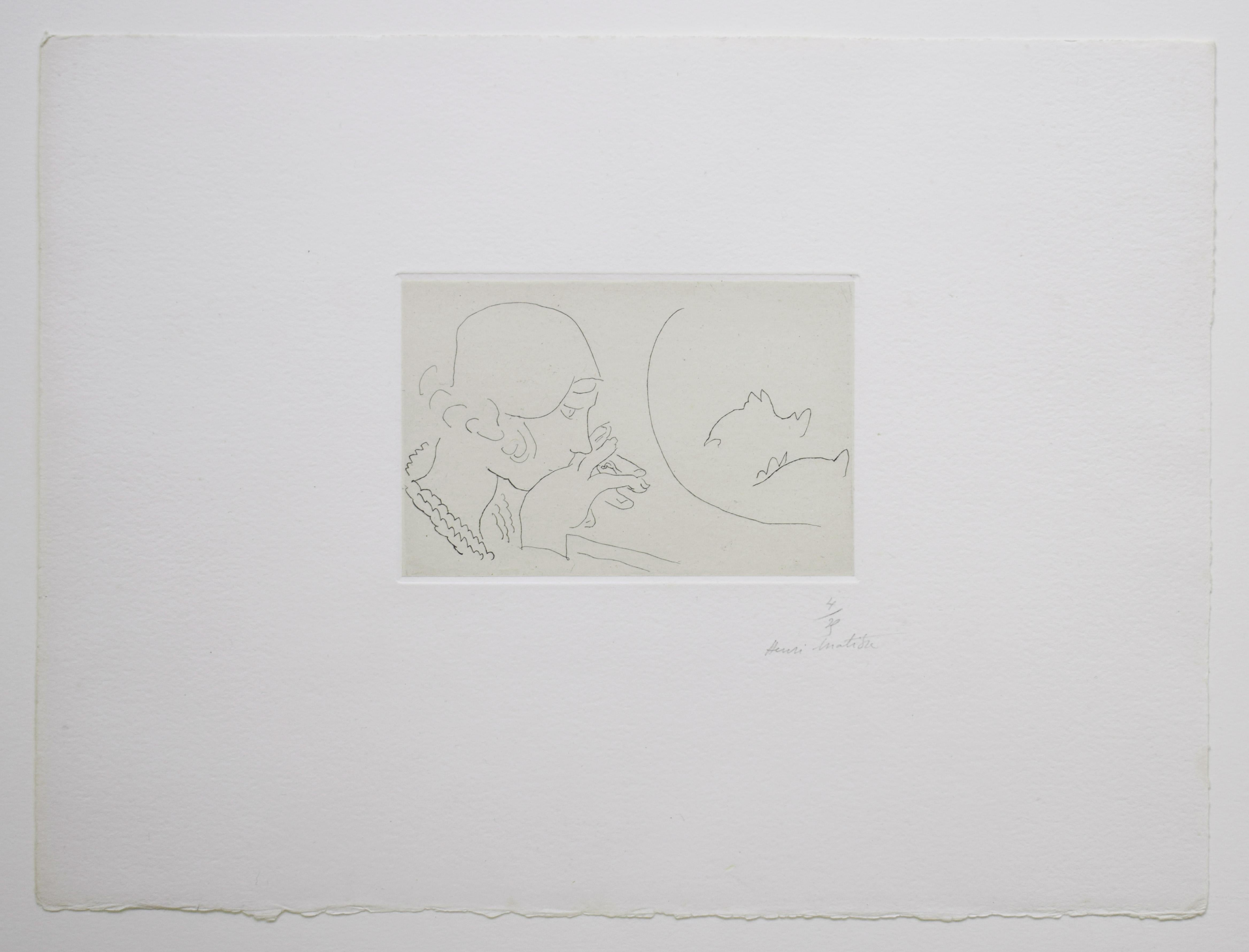 Giovane donna che contempla una ciotola di pesci rossi - Edizione di 25 esemplari - Print di Henri Matisse