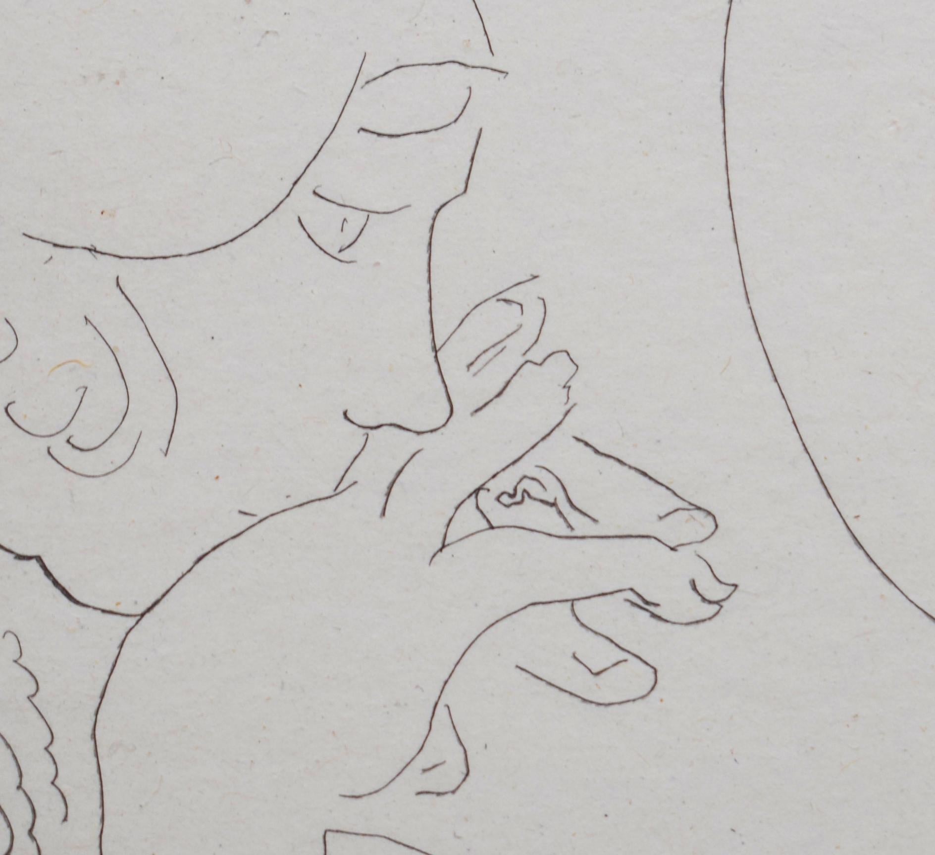 Giovane donna che contempla una ciotola di pesci rossi - Edizione di 25 esemplari - Figurative Print Grigio di Henri Matisse