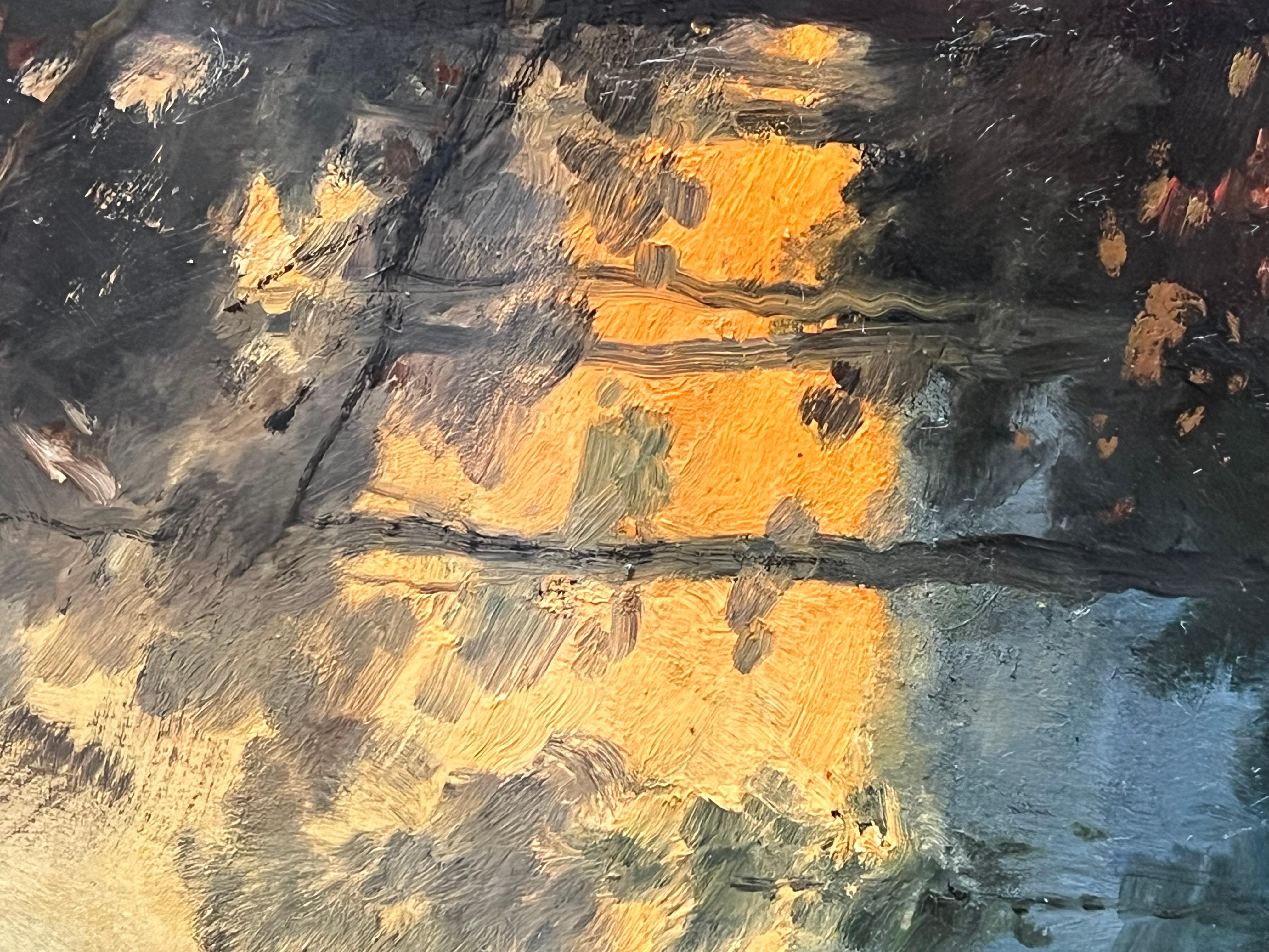 Grande huile romantique du 19e siècle - Un berger au coucher du soleil dans la campagne - École de Barbizon Painting par Henri Matthys