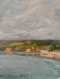 "baia della Francia del nord" Olio  cm 21 x 15  1910 ca