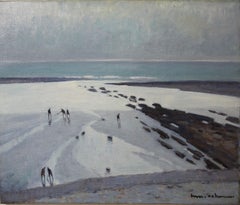 "Beach at low tide" France, sea, ocean Oil cm. 55 x 46 1930ca