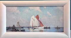 "Vele in porto " Bretagna olio su tavola cm. 106 x 50  1930