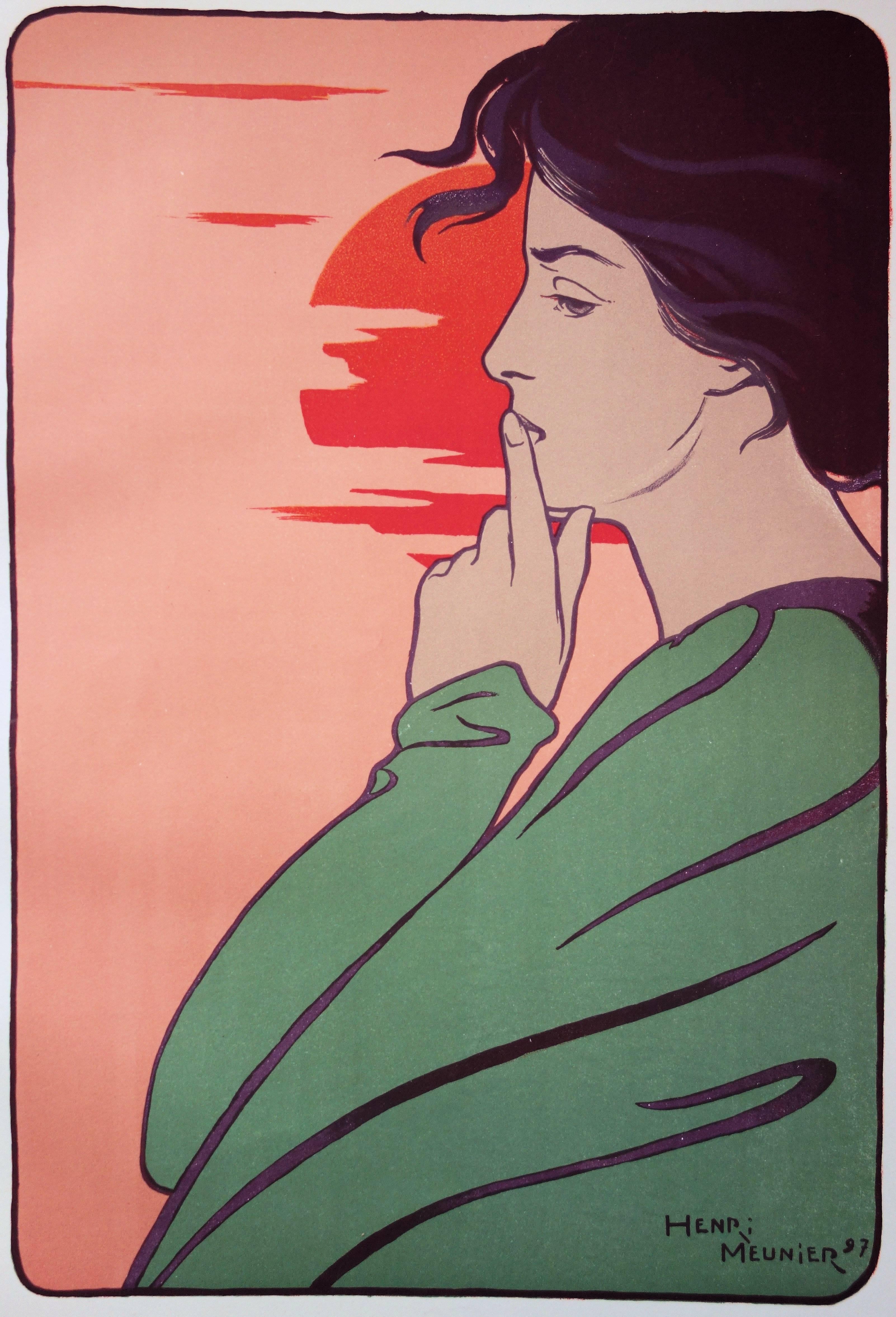 Atardecer meditabundo : Tiempo de silencio - Litografía original, 1897 - Print Art Nouveau de Henri Meunier