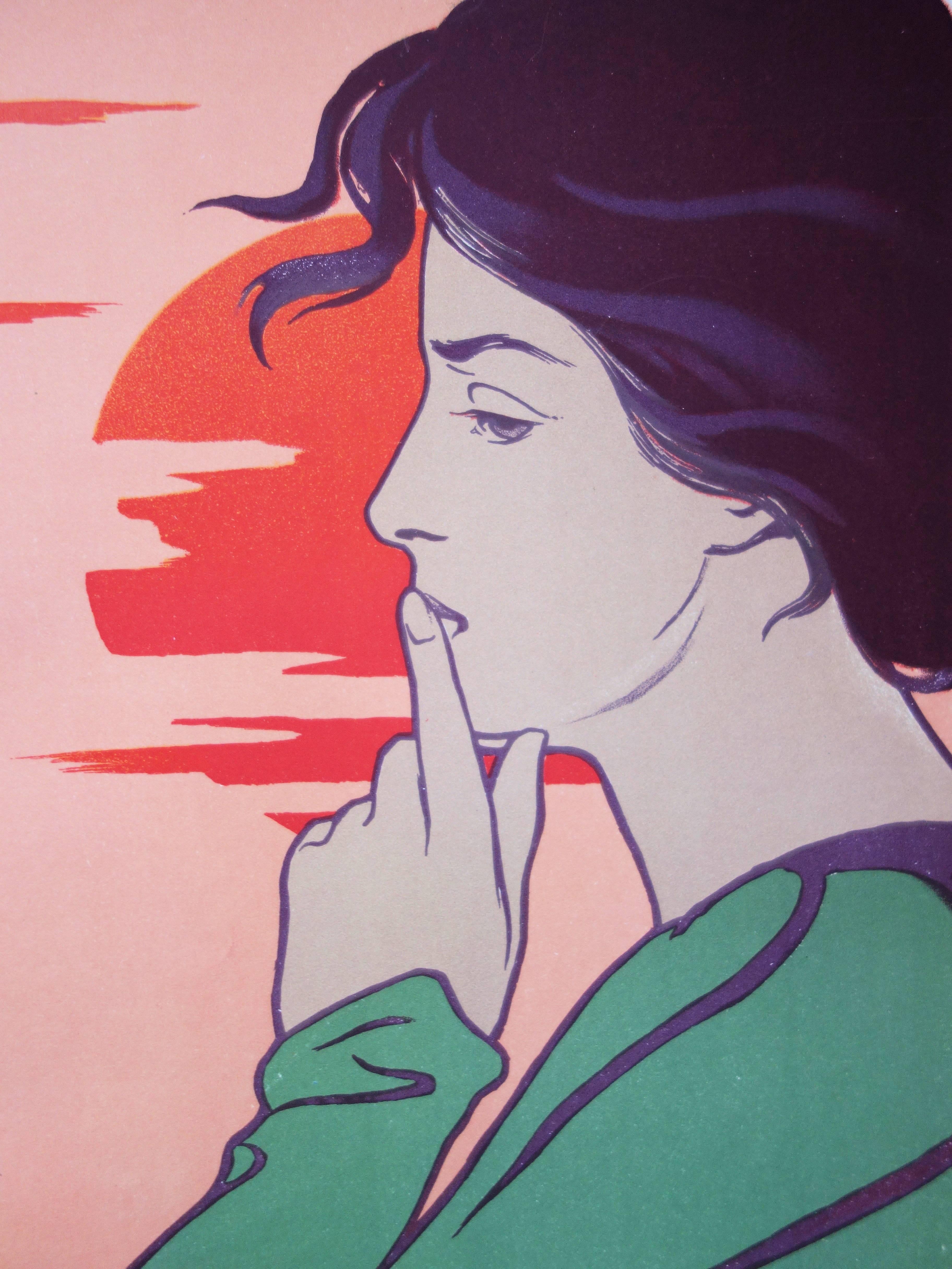 Atardecer meditabundo : Tiempo de silencio - Litografía original, 1897 - Figurative Print Beige de Henri Meunier